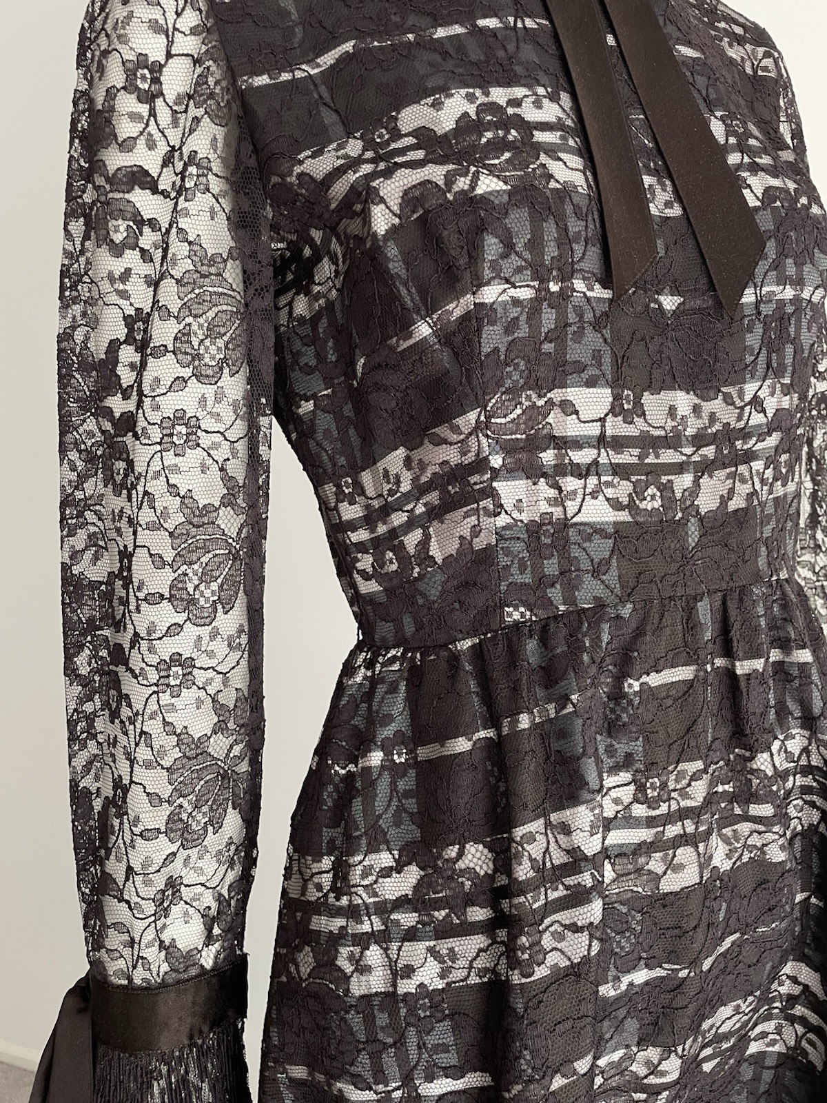 Geoffrey Beene Fall 1972 Vintage Brown Purple Lace Taffeta Maxi Gown Ruffle