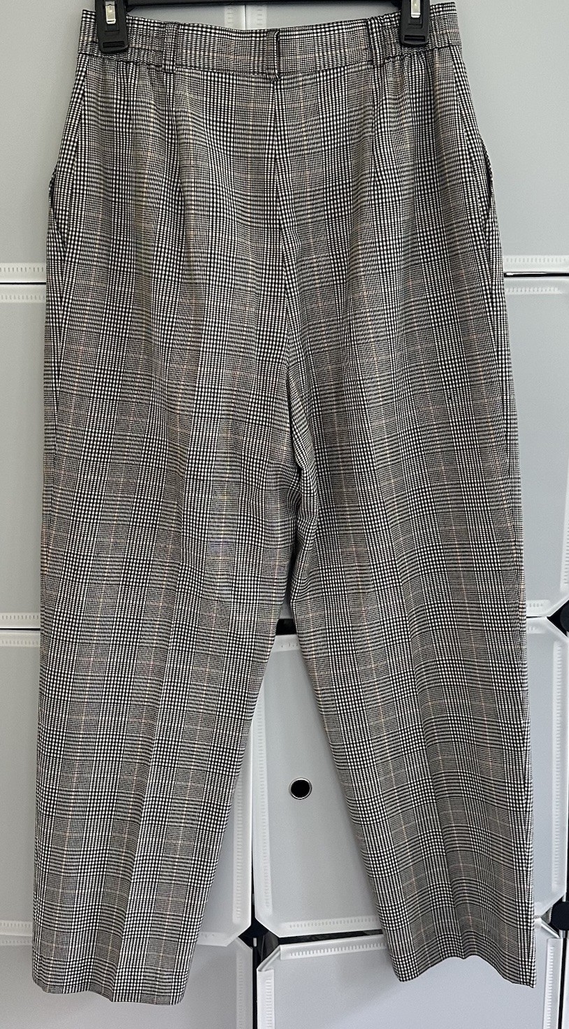 Vintage High Waisted Plaid Pleated Tapered Trousers Beige Size 6