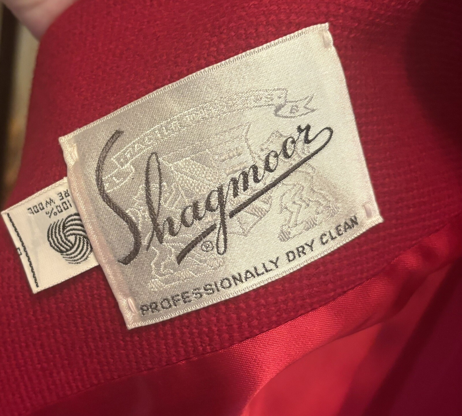 Vintage 1947-1955 SHAGMOOR 100% Wool MINK? Collar LINED Flashy RED. SMALL? USA
