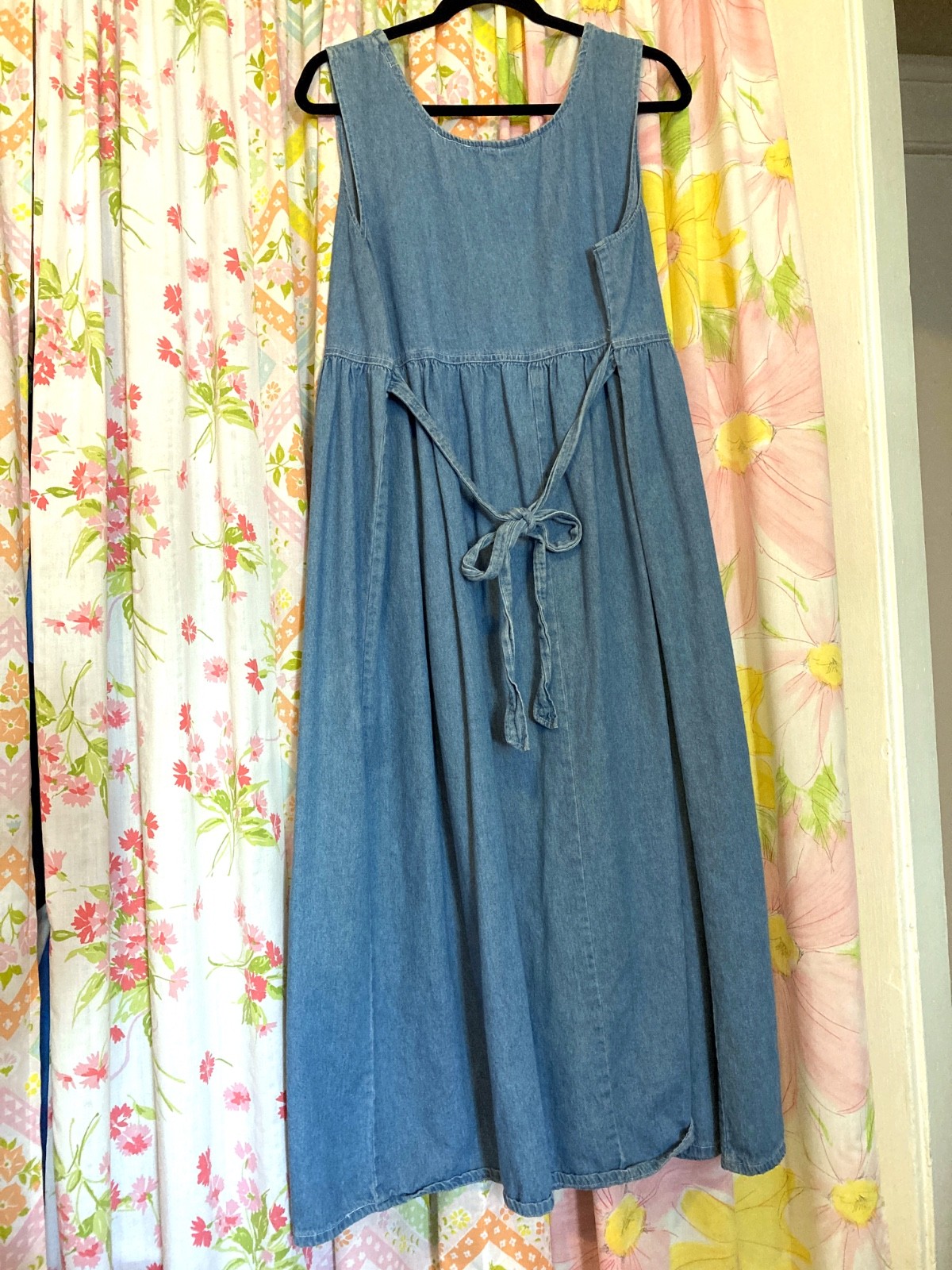 Vintage 90s Denim Tank Maxi Dress, Blue, 1X, 44″ Chest