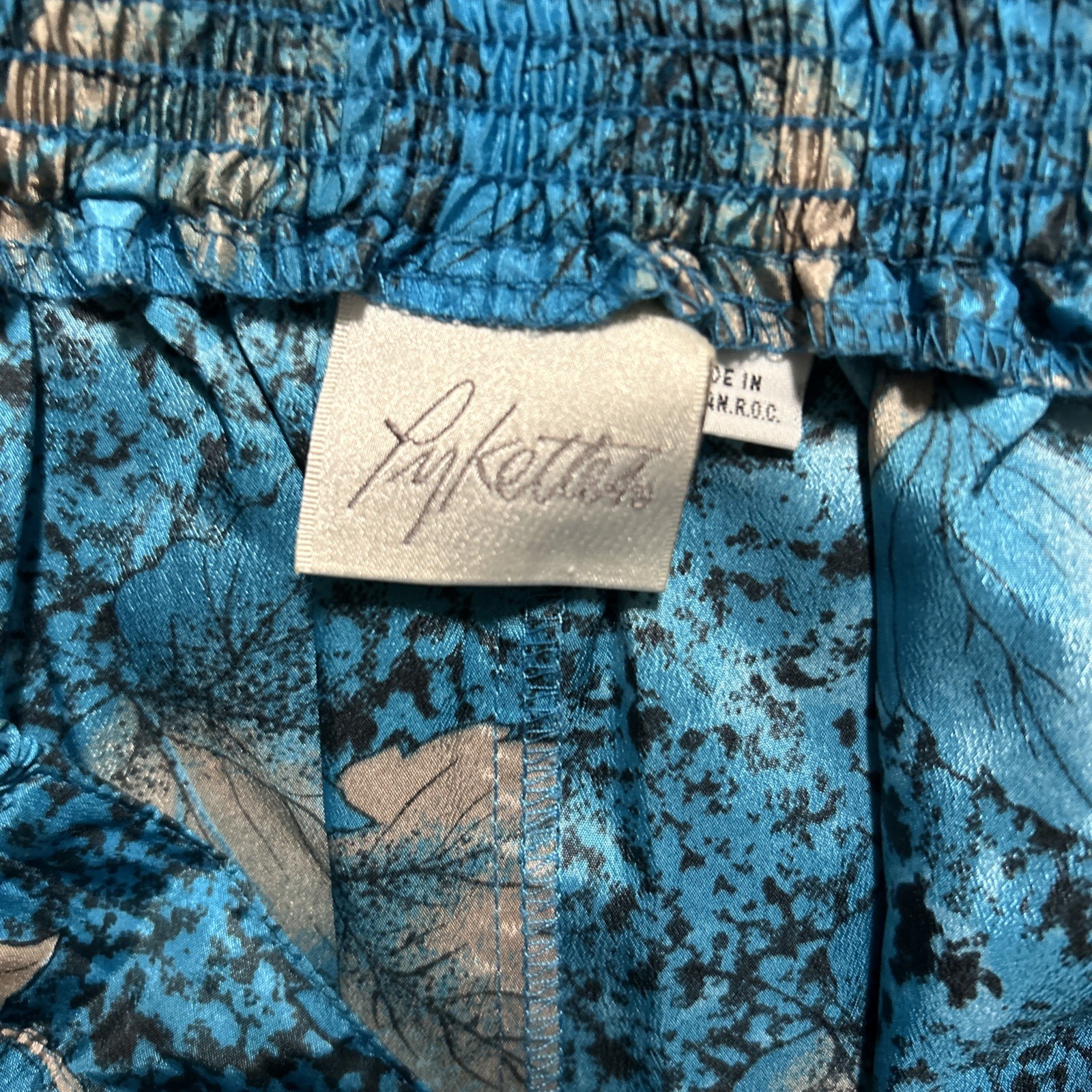 Vintage 80s/90s Pykettes Teal Floral Midi Skirt Made in Taiwan R.O.C. 28” Length