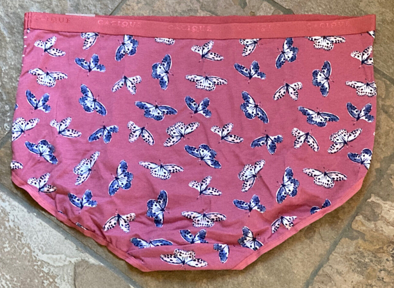 1123 CACIQUE 22/24 Butterflies & Stripes Mauve Cotton Full Brief Panty #321 NWT