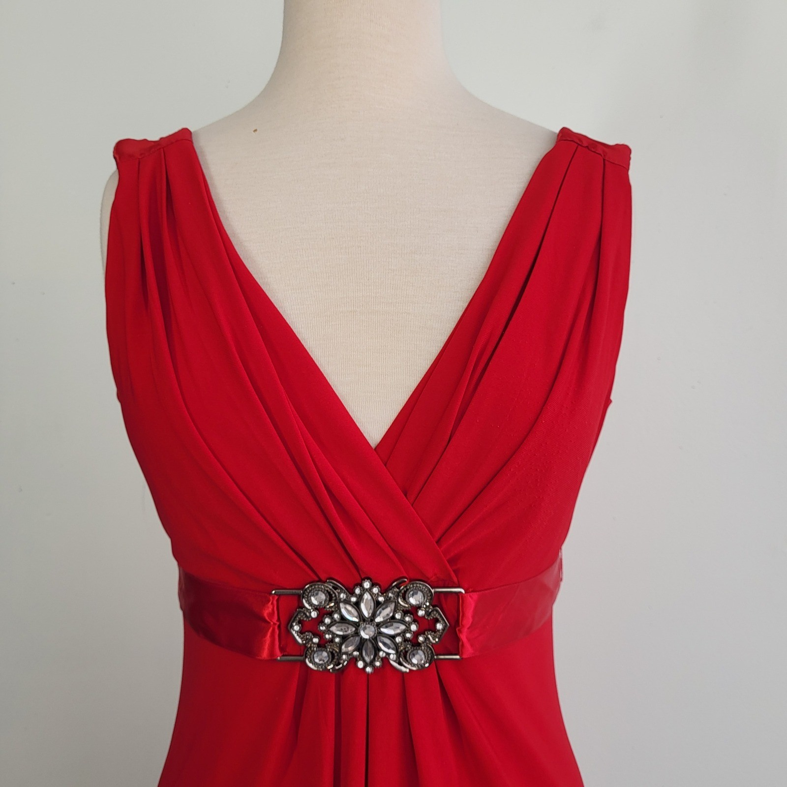 VTG Y2K Red Empire Waist Babydoll Cocktail Dress 10 Rhinestone Bow Romance