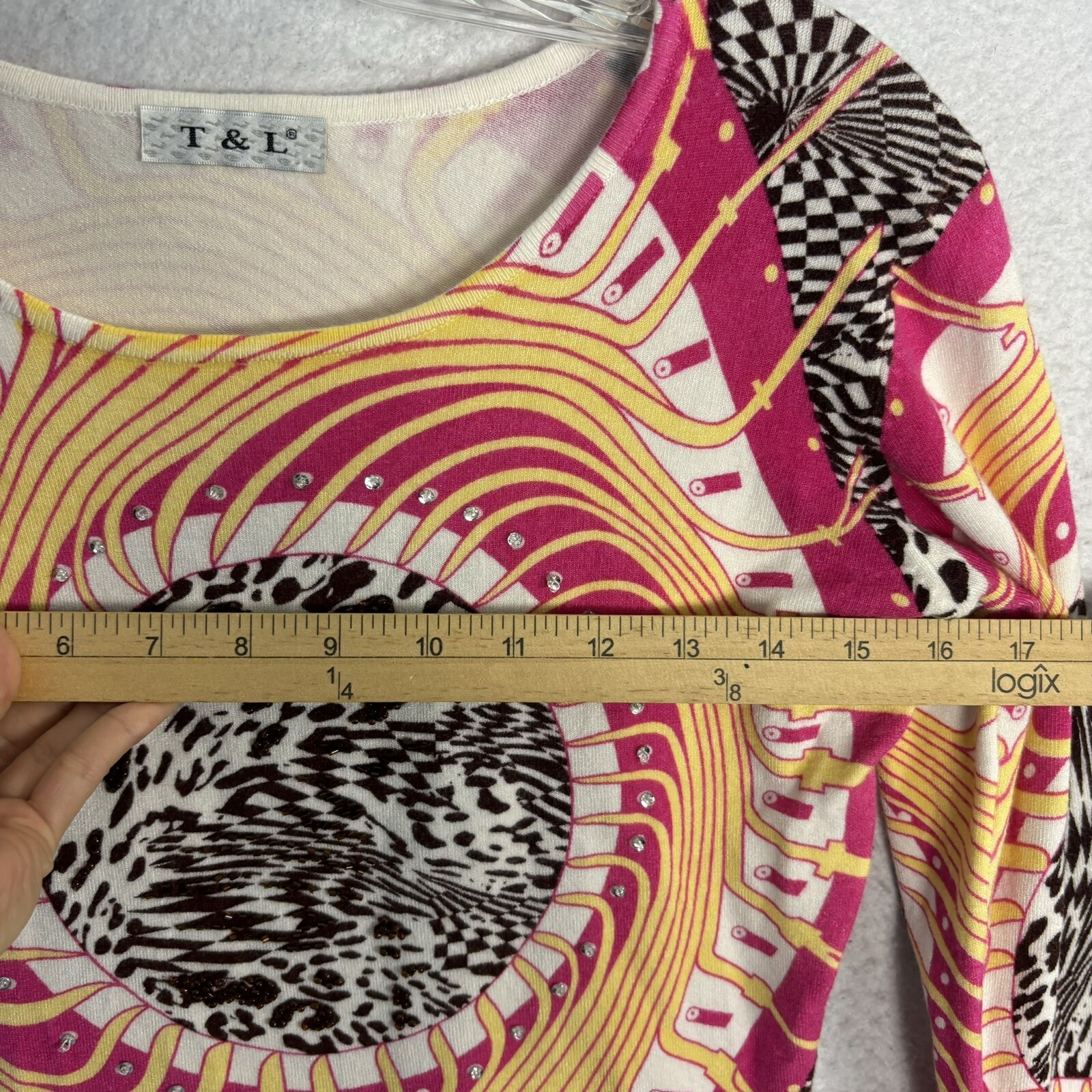 90s Beaded Sweater Fairy Viscose Bling Geometric Swirl Colorful Boho XS S
