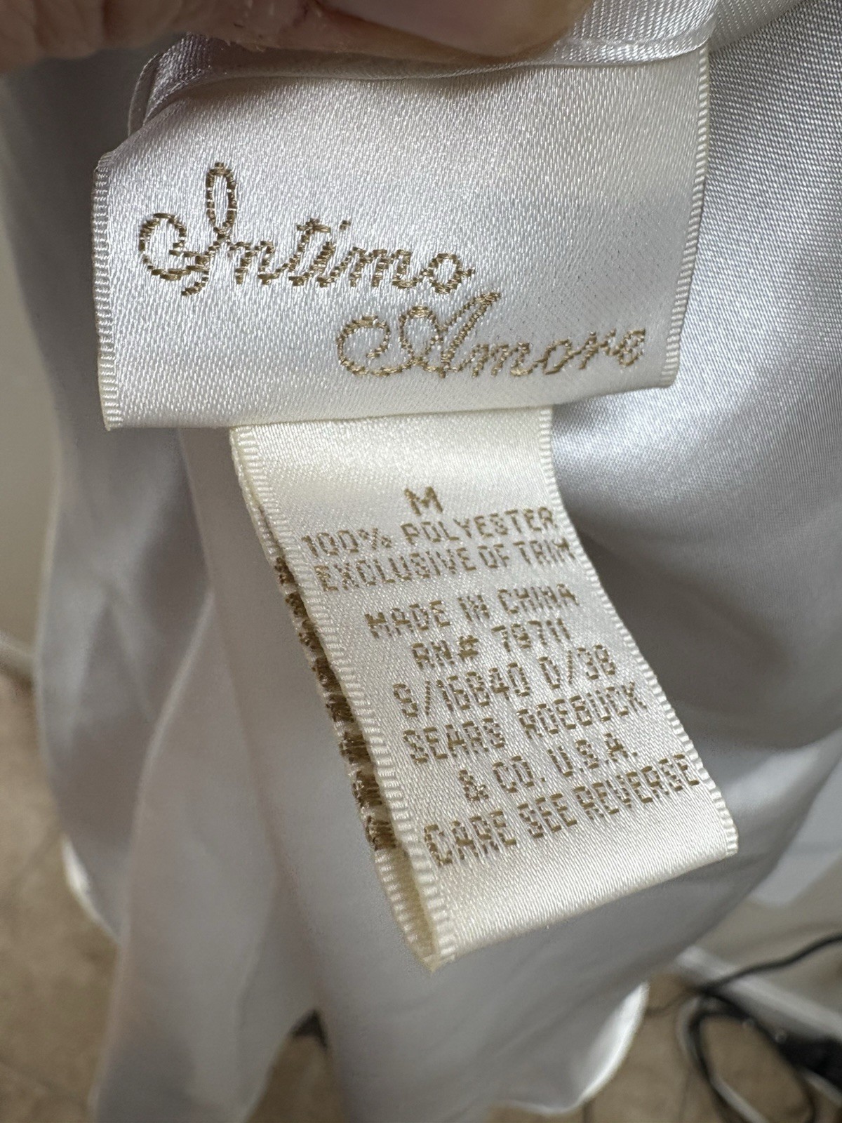 Vintage Intimo Amore Satin Nightgown Slip Dress White Sequin Detail M