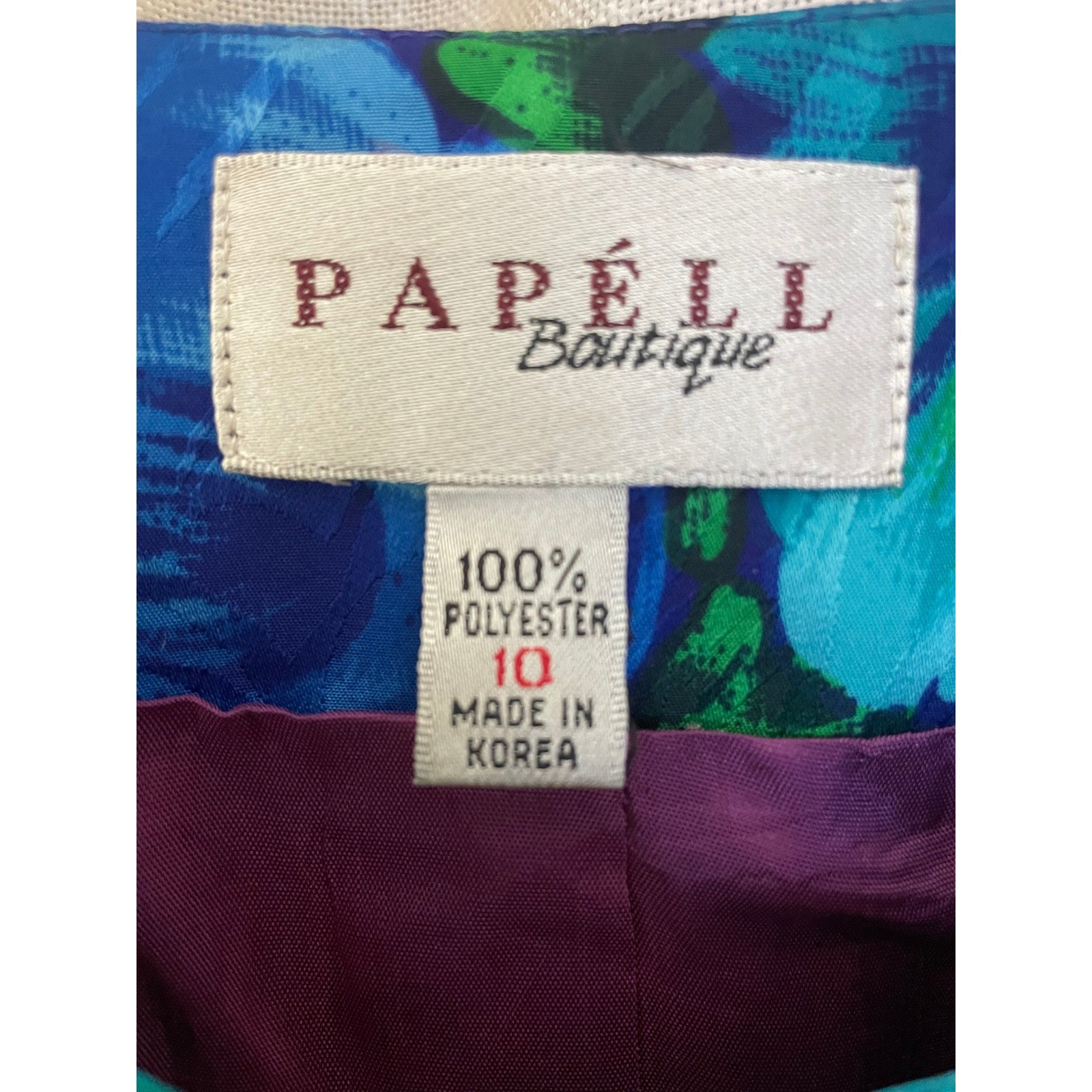 Vintage Papell Boutique 1980s Floral Print Jacket Top Size 10 Blue Green EUC