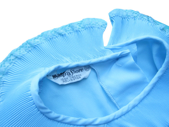 Going-To-A-Go-Go Ruffled Baby Blue 3/4 Sleeve Top;’60s Mod Size 4-5/Small