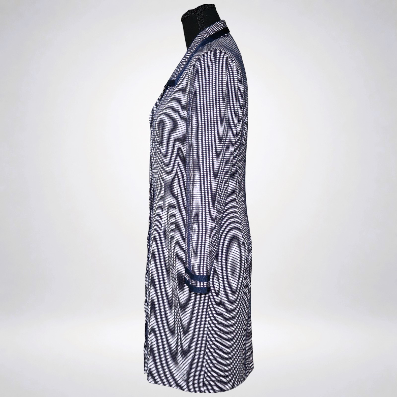Vintage Liz Claiborne Petite Dress Navy White Micro Check Contrast Trim Size 6P