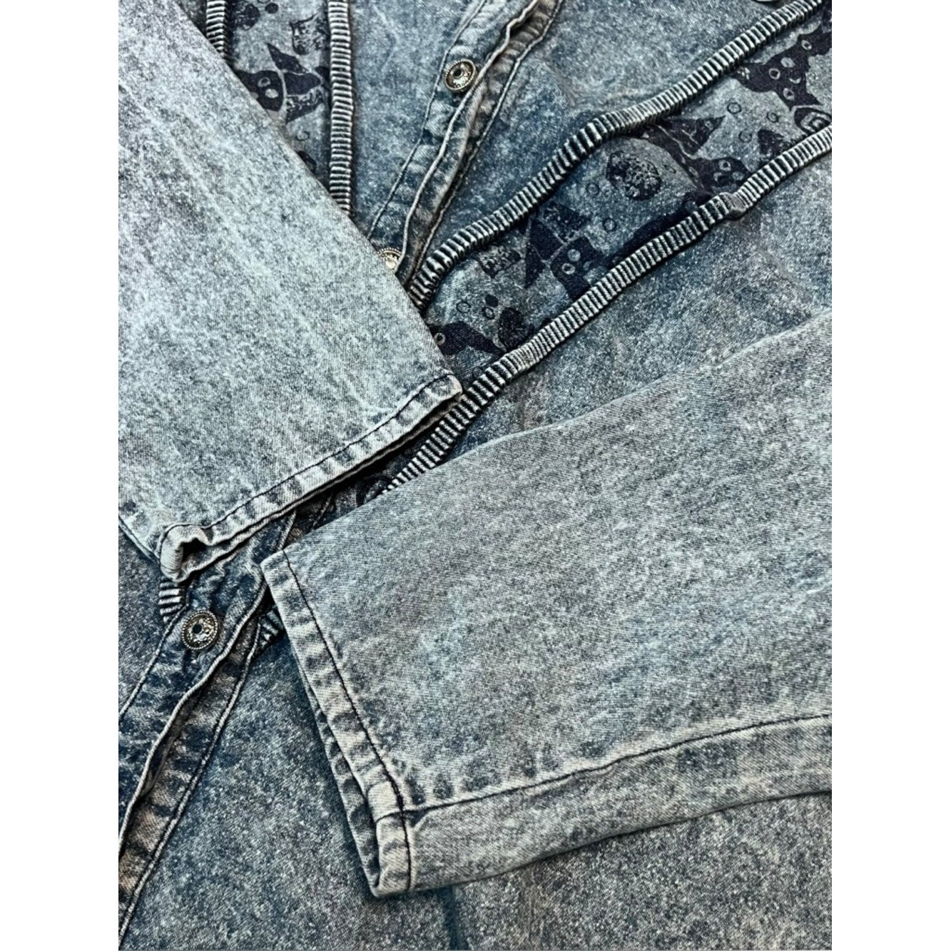 Vintage Acid Wash Chambray Pleated Statement Shirt Geometric USA Made Size 16