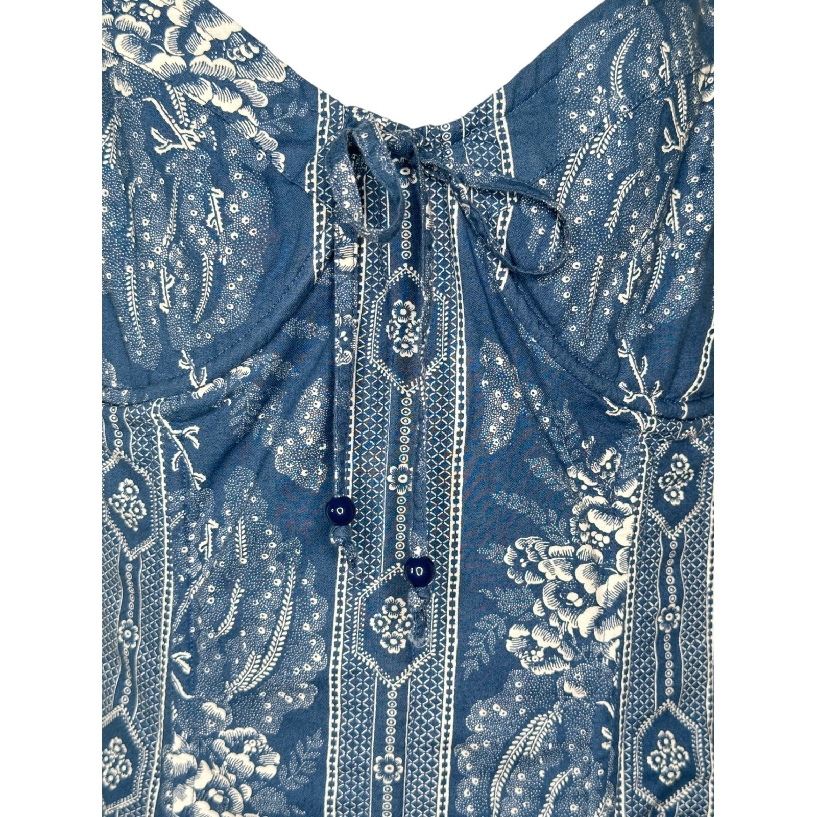Black Label Ralph Lauren Cami Top 16 Blue Floral Bustier Corset Sweetheart Tie