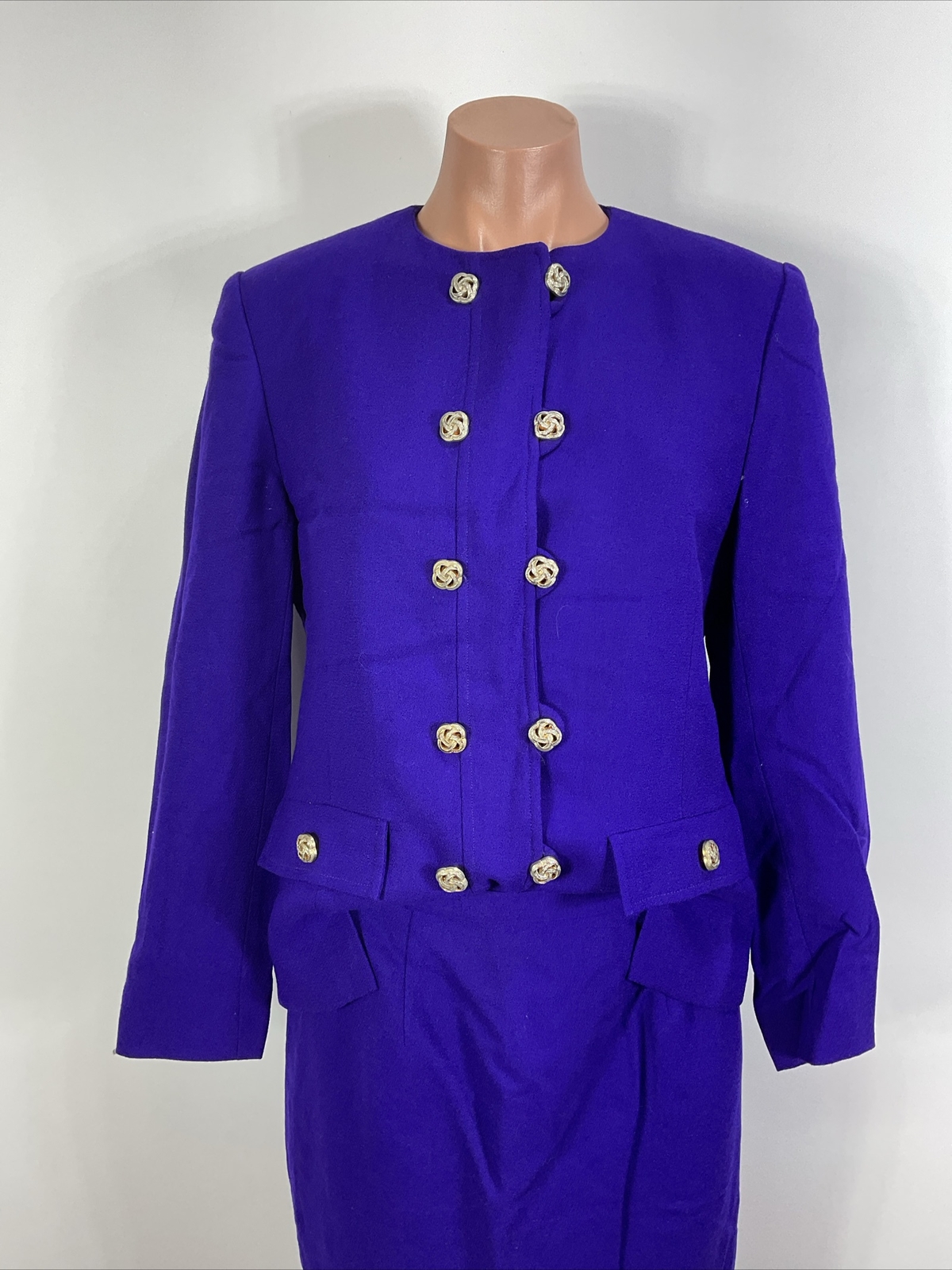 Vintage Herbert Grossman Wool Skirt Suit 2-Pc Set 6 Royal Purple Made USA