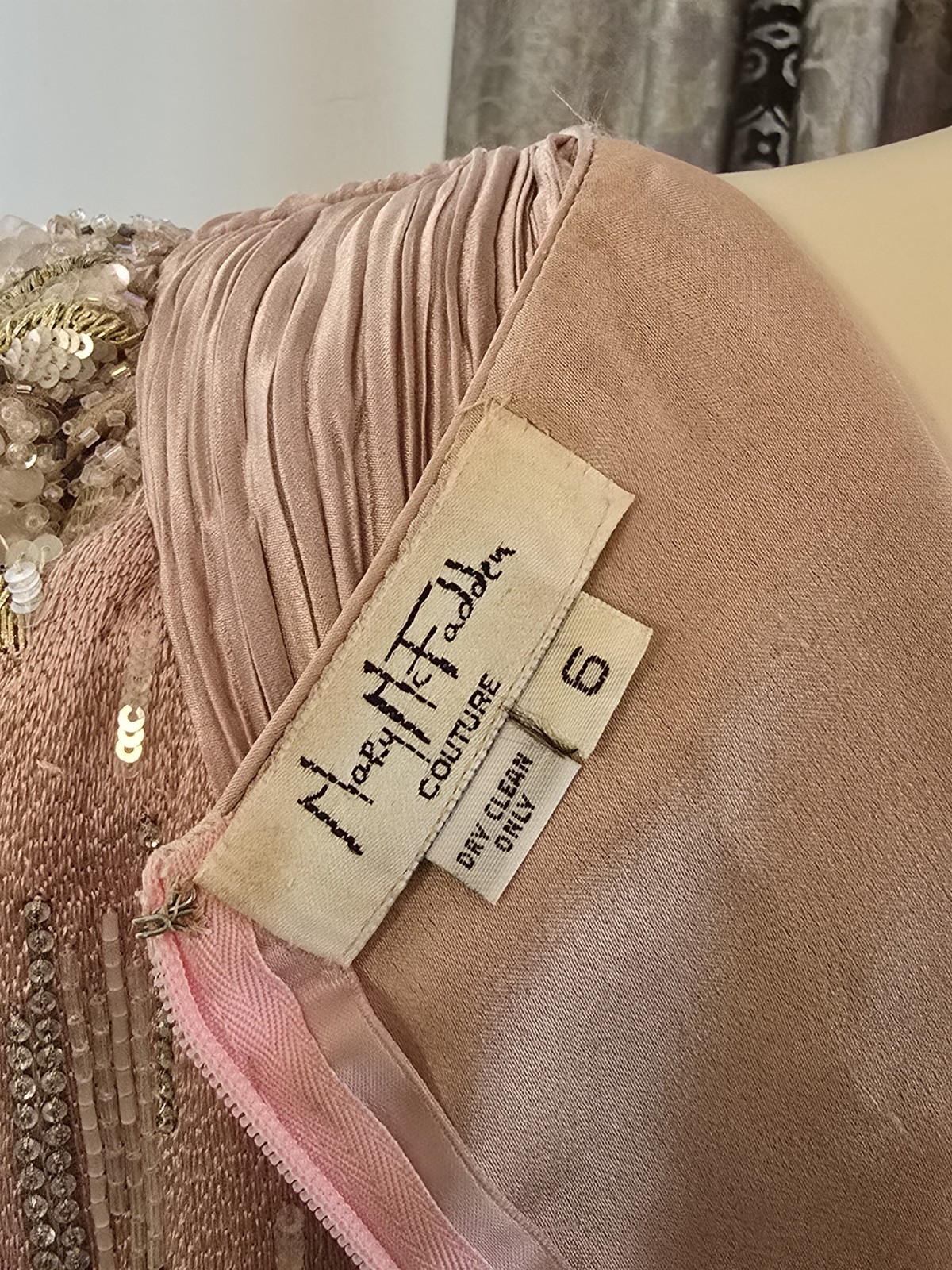 Vintage Mary McFadden Couture Fortuny Style Pleated Gown Blush Nude Pink Small