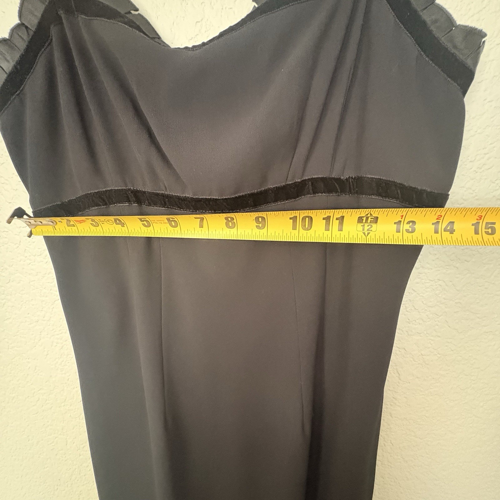 Vintage Y2K Black Cocktail Slip Dress Nine West Ruffle Velvet Trim Sheath Sz8