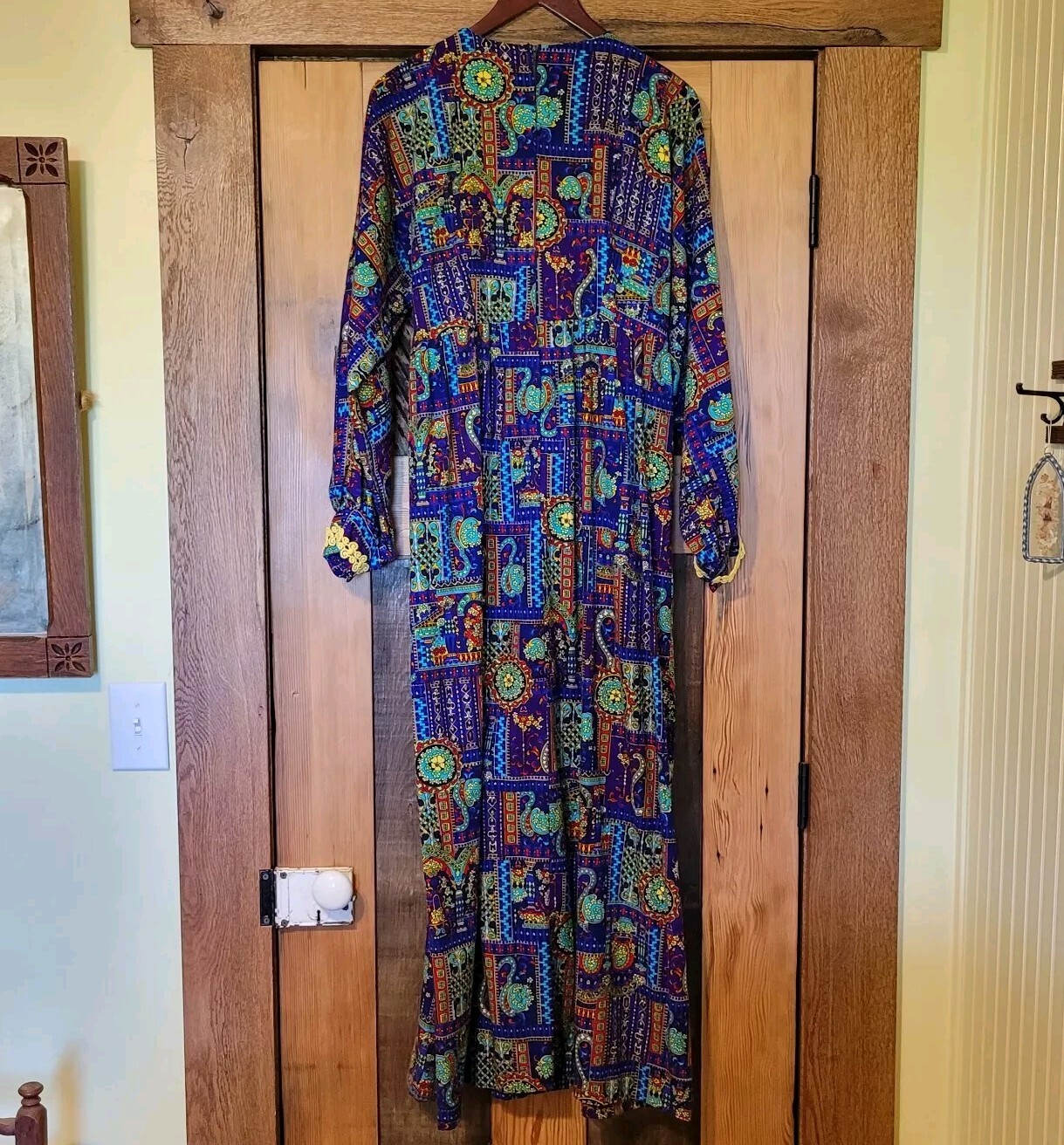 Vtg 60’s 70’s Handmade Purple Yellow Psychedelic Maxi Hippie Bat Wing Dress- Med