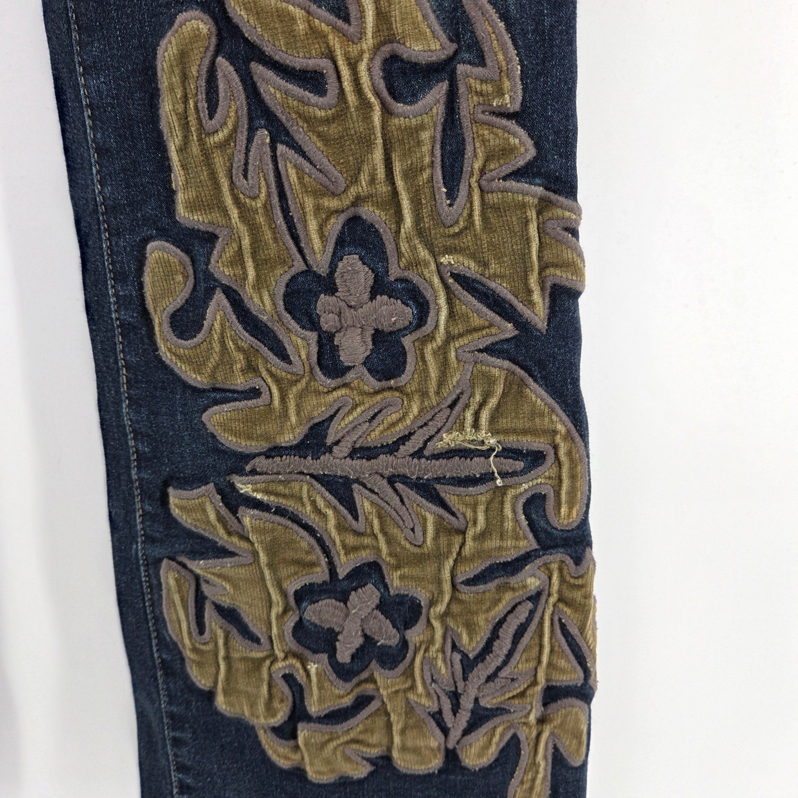 Liquid X Jeans Womens 3 Dark Wash Flare Velvet Applique Y2K Vintage Retro