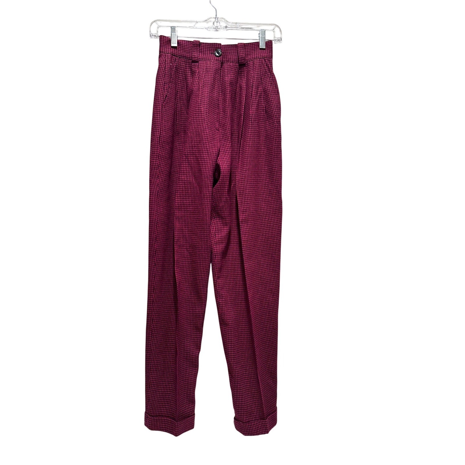 Ann Taylor Vintage 80s 90s Red Black Wool Houndstooth High Waist Pants Trousers