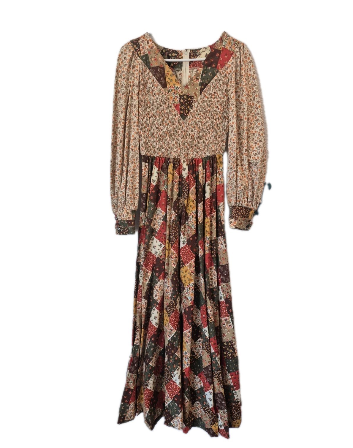 Prairie Denise Patchwork Print Long Maxi Dress Fall Cottage Elastic Stretch Read