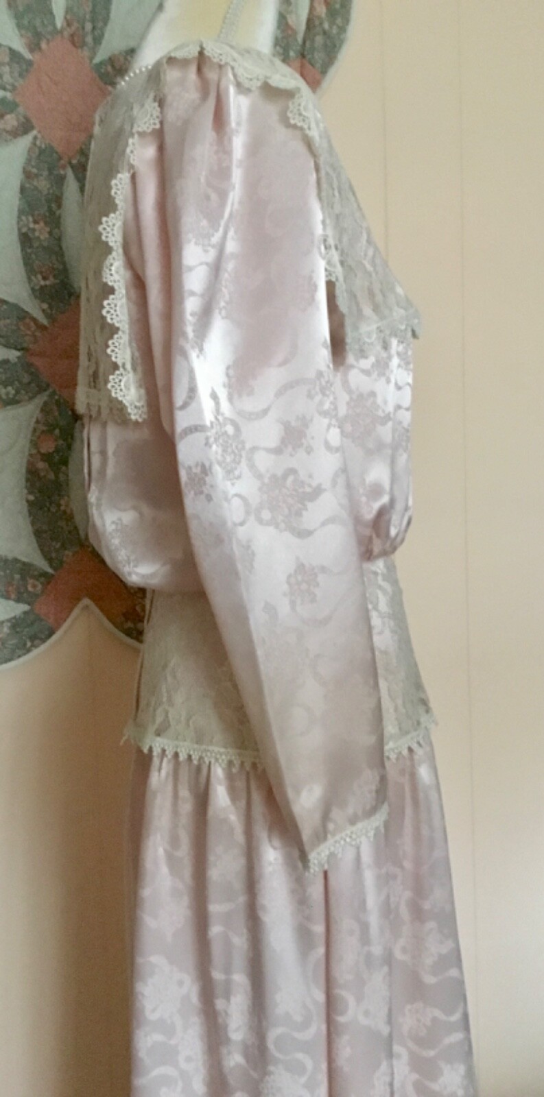 VTG JESSICA MC CLINTOCK LONG DRESS SZ 11 PEACHY PINK BLUSH W/ECRU LACE USA EXC.