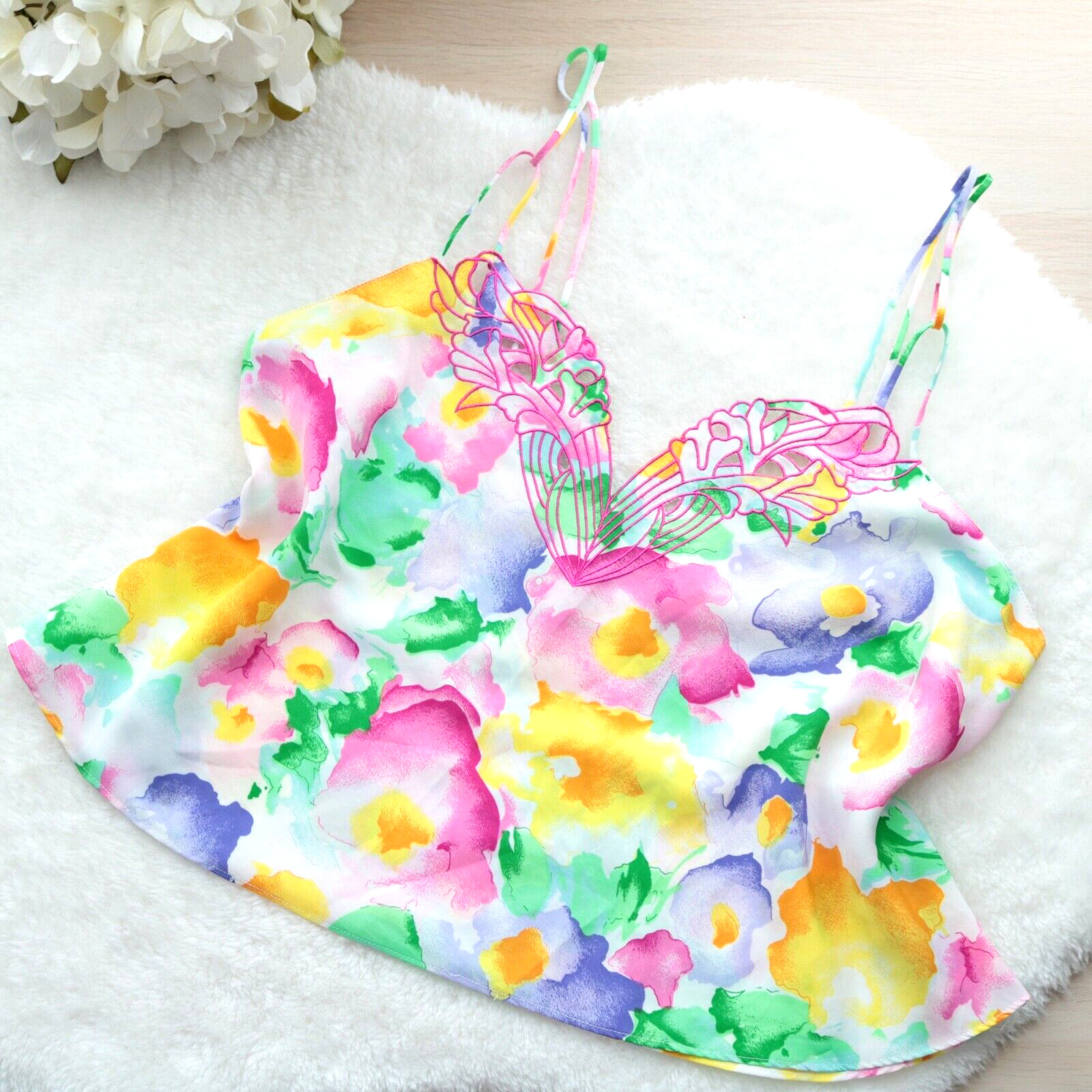 90s Victorias Secret Gold Label Floral Multicolor Double Strap Cami Top Size S/M