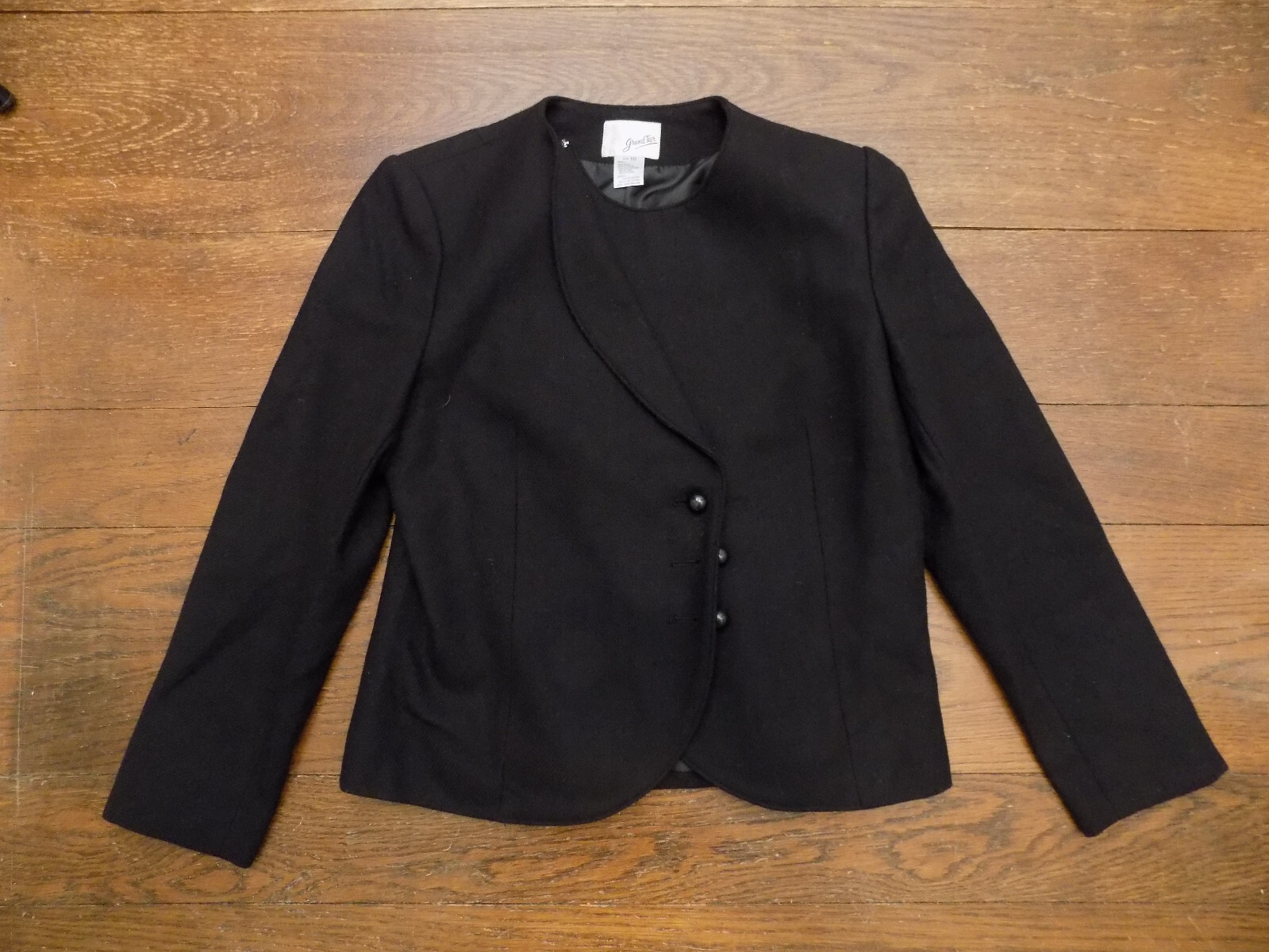 Vtg Grand Tier Wool Blend Black Blazer Jacket See MEASUREMENT Retro Mod FABULOUS