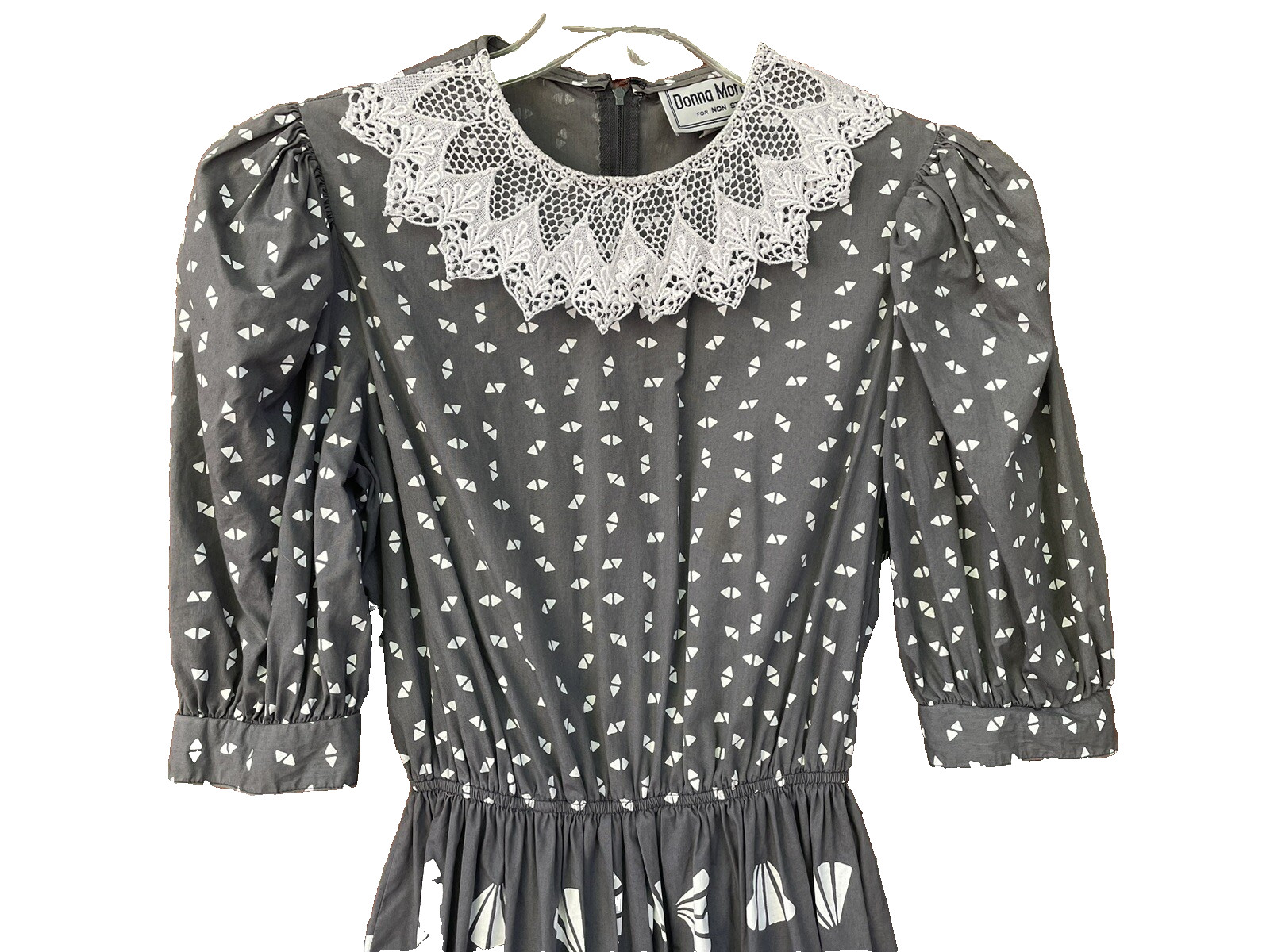 VTG 80s Fit and Flare Lace Doily Hippie Cottagecore Puff Sleeve Midi Dress sm/md