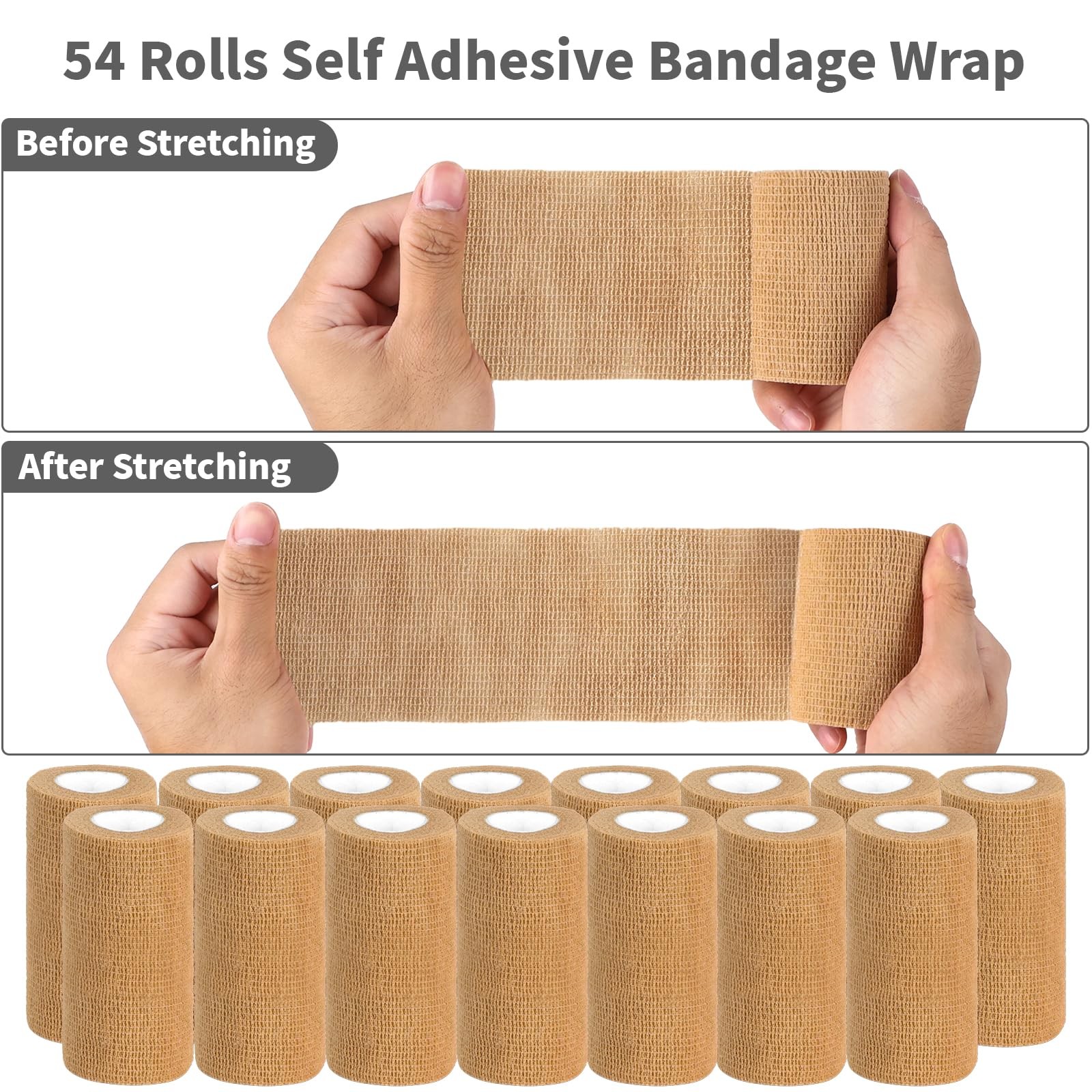54-Pack 4″x5yd Self-Adhesive Cohesive Bandage Wrap – Bulk Skin Color Vet Tape