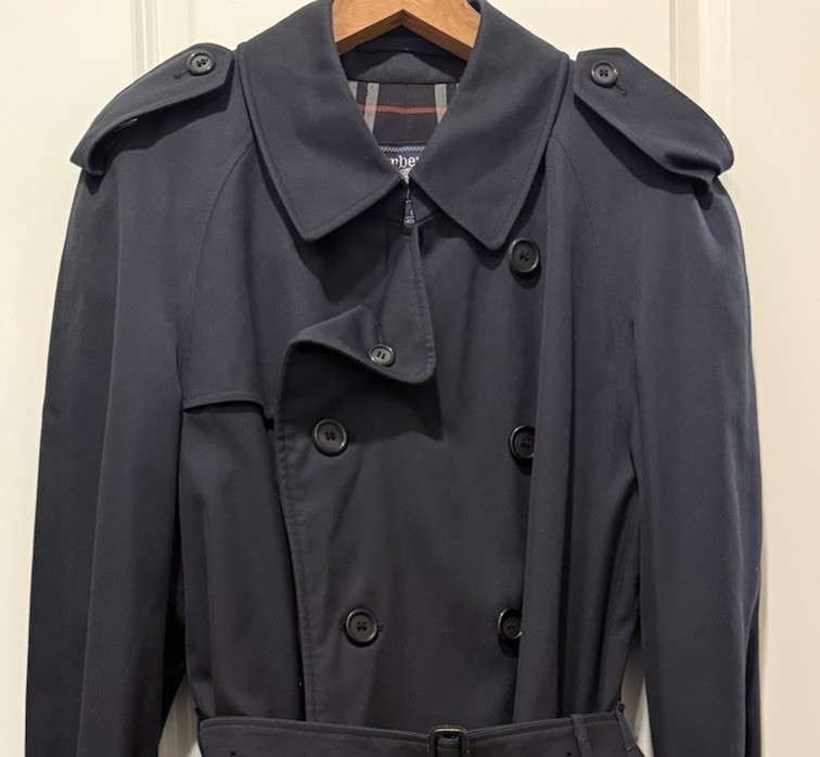 Vintage Burberrys Trench Coat Navy Nova Check Lining Classic Long Coat
