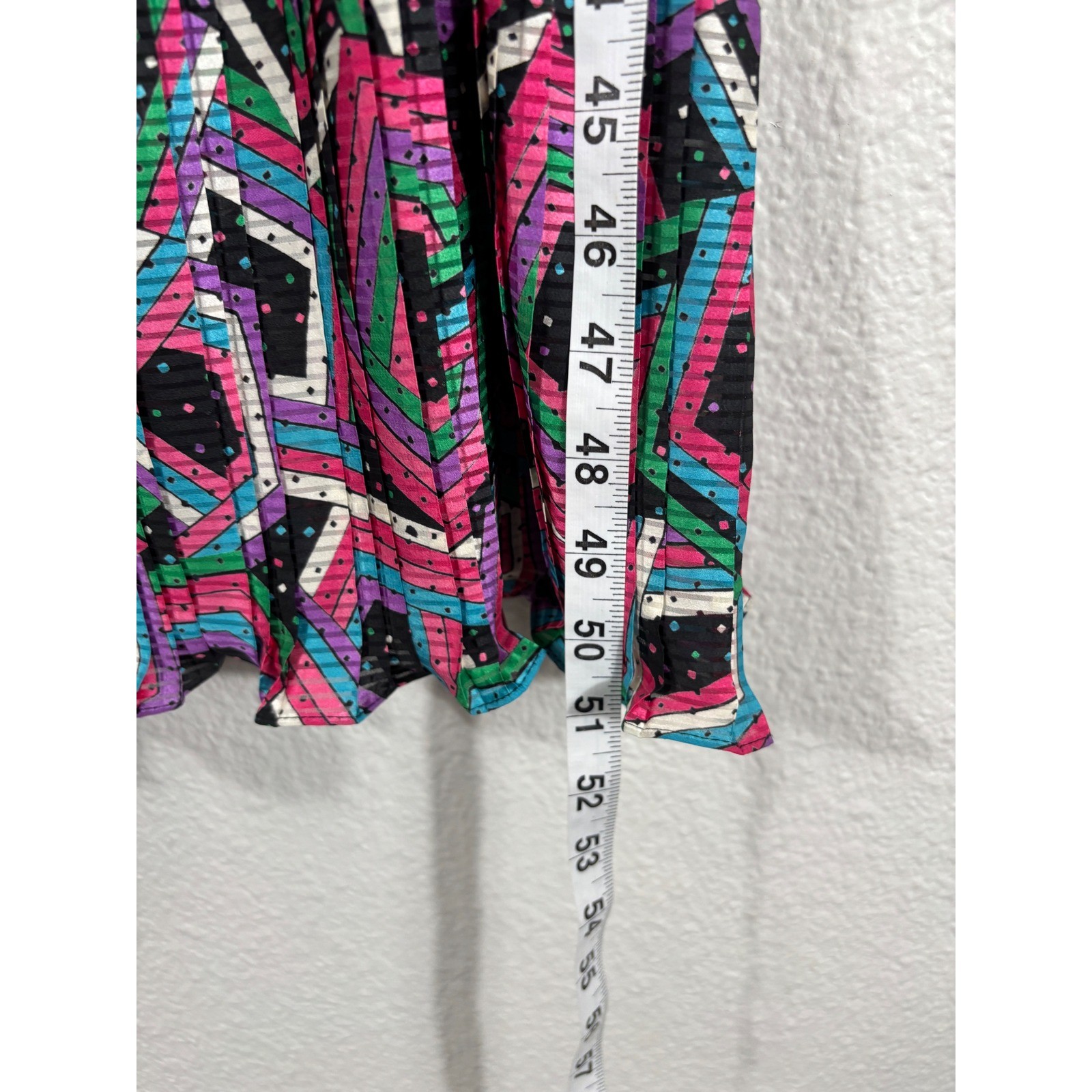 Mayeelok Midi Dress Womens Size Large Multicolor Vintage 80s Geometric Pleated