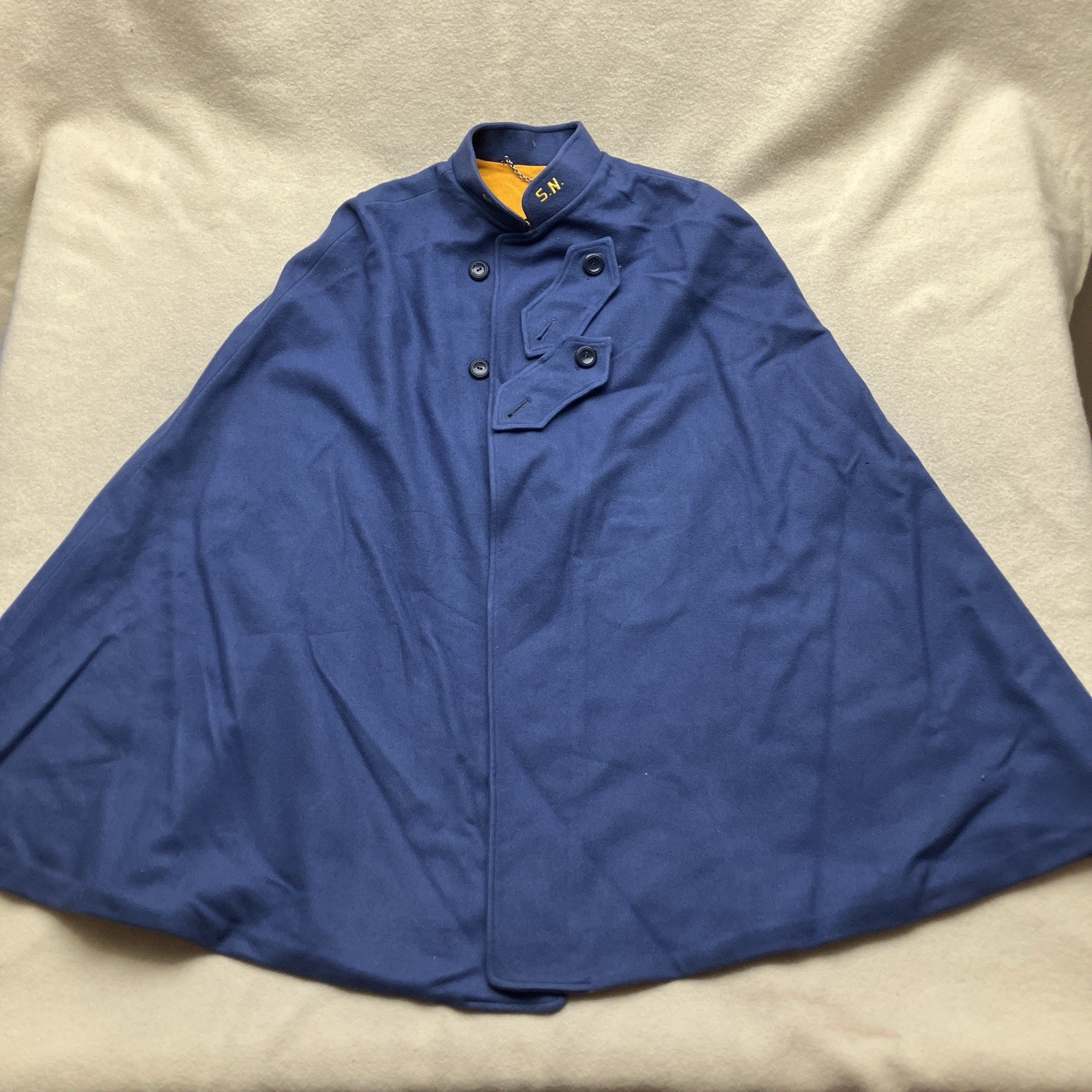 Vintage 40s WW2 Blue Yellow Wool Nurses Cape S.N.A MARVIN NEITZEL Size M