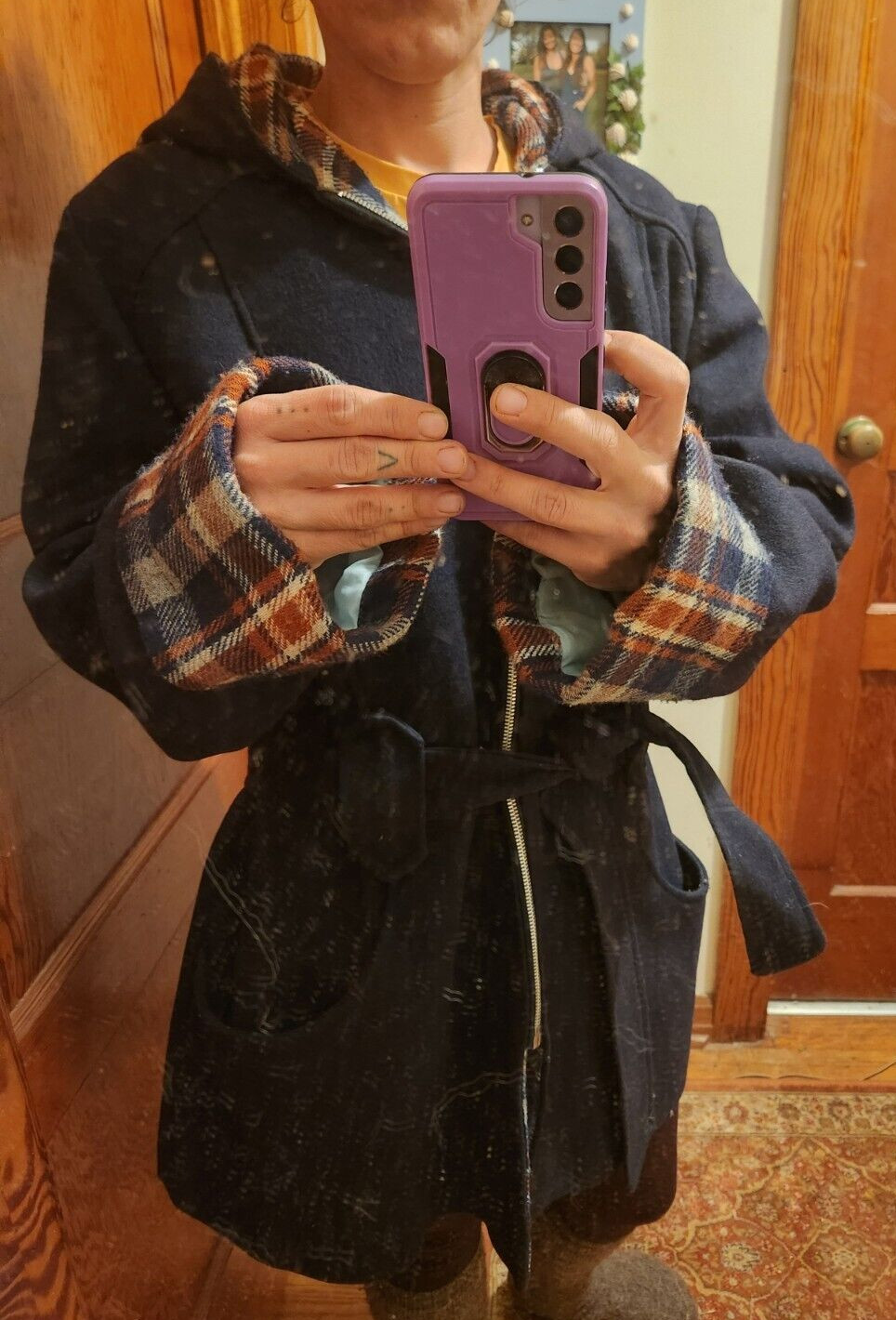 Vintage 1970s Lane Bryant Tall Shop Navy Blue/Plaid Wool Coat/Jacket XXL