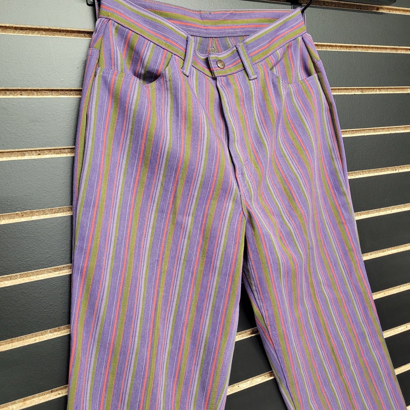 Vintage Levis For Gals Sta-Prest Pants Striped 70s Snap Button 26X32 Rare