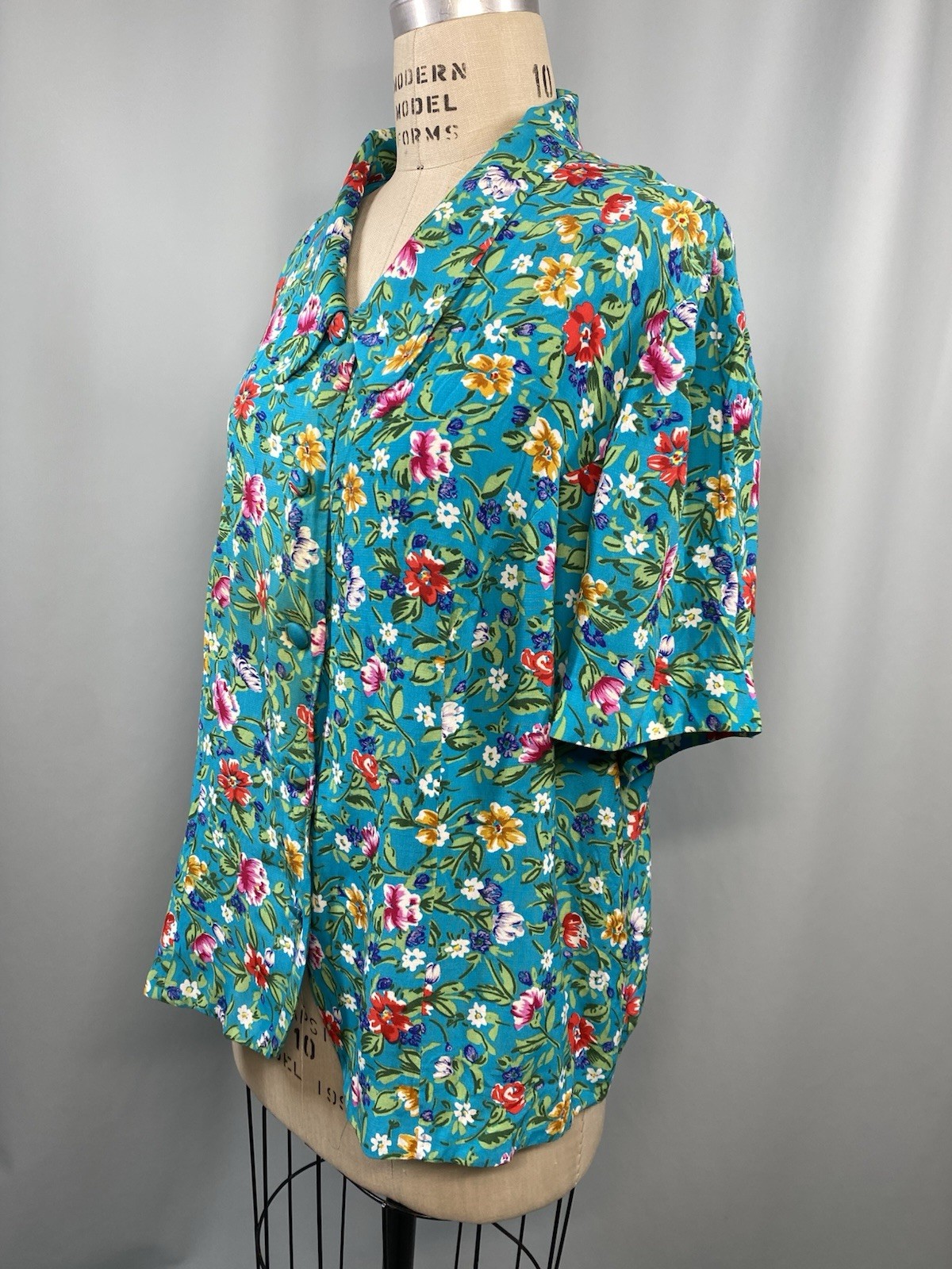 Vintage Blouse SIZE 22 floral teal MAGGY LONDON rayon 80s 90s