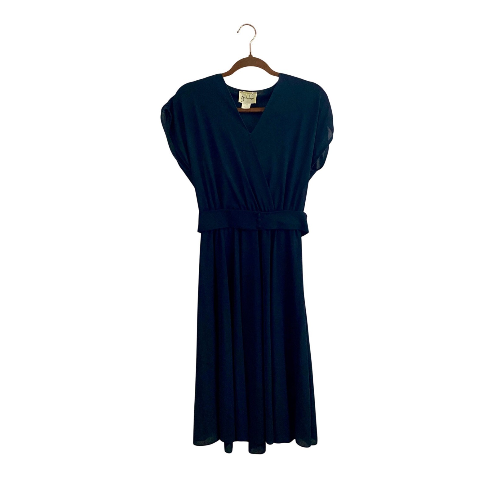 VTG 70s Jonathan Logan Midi Dress Black Arnel Triacetate Pleated Wrap 10 ILGWU