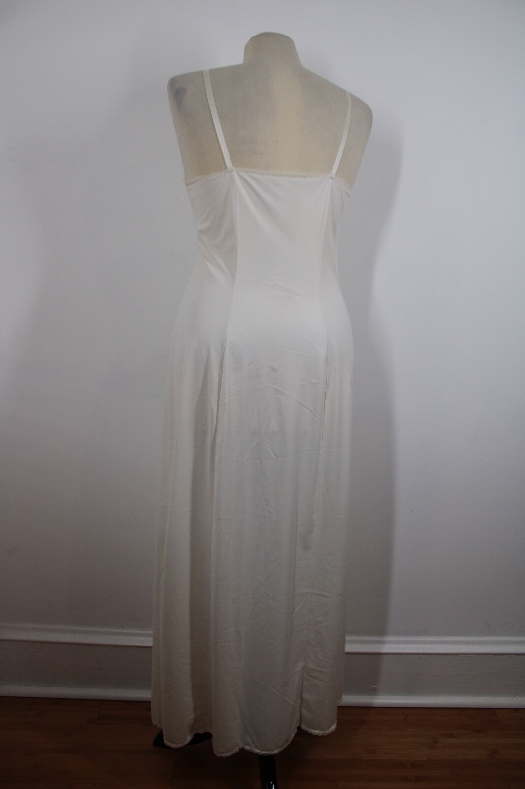 Vtg JC Penney MG 34/12 LL Ivory Antron Nylon Long Full Slip Dress Side Slit