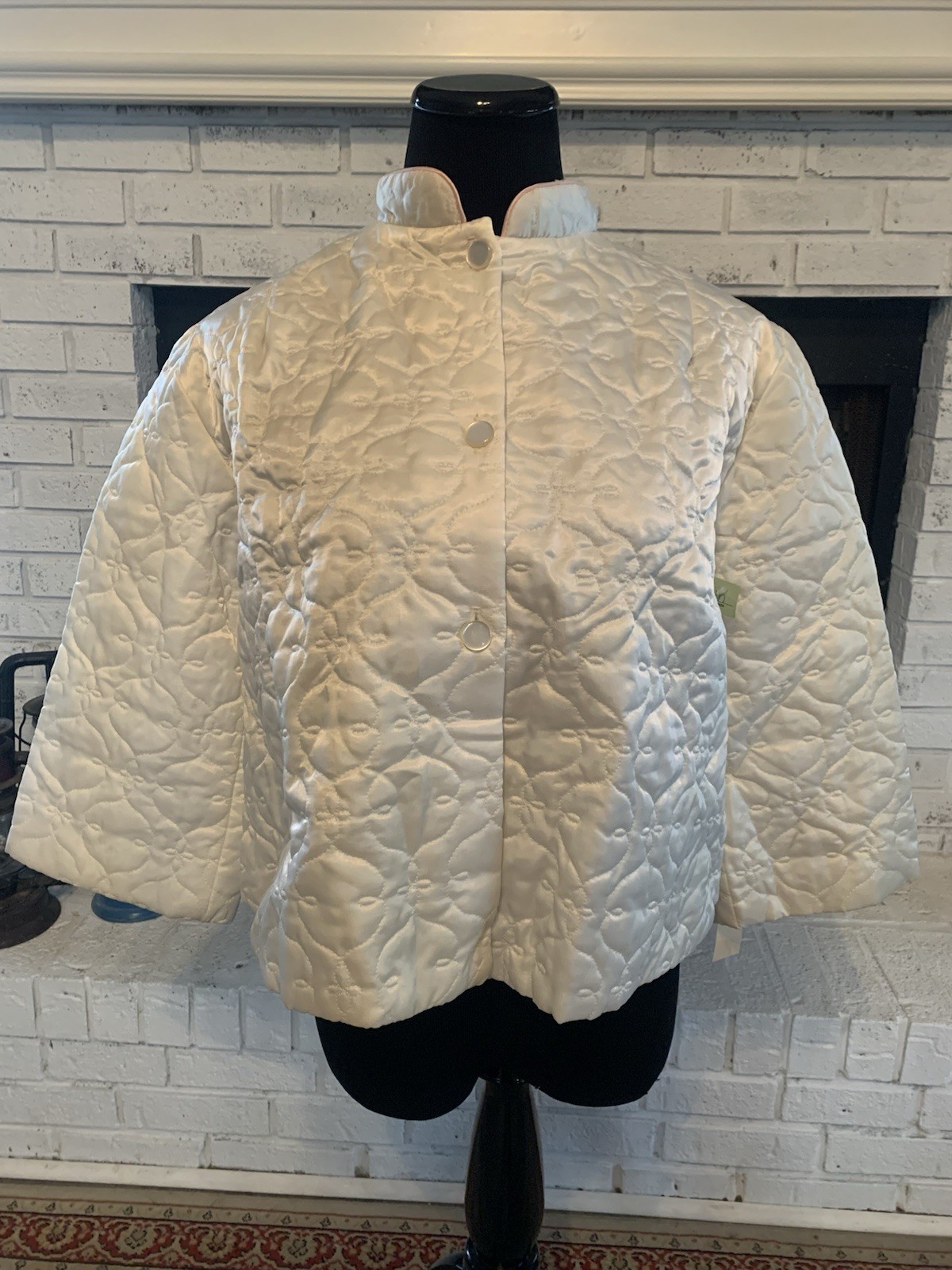 Vintage Talbots NOSWT Bed Jacket Quilted Cream W/Light Pink Button Up USA Size M