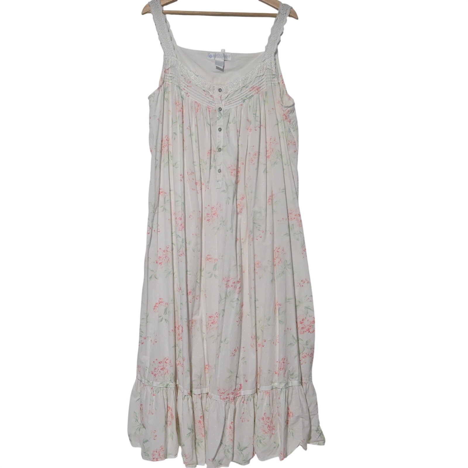 Eileen West Nightgown Womens Floral Lace Trim Cotton XL White Hong Kong