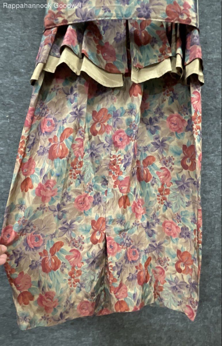 Vintage 80s Dawn Joy Fashions Women’s Multicolor Floral Peplum Belted Dress