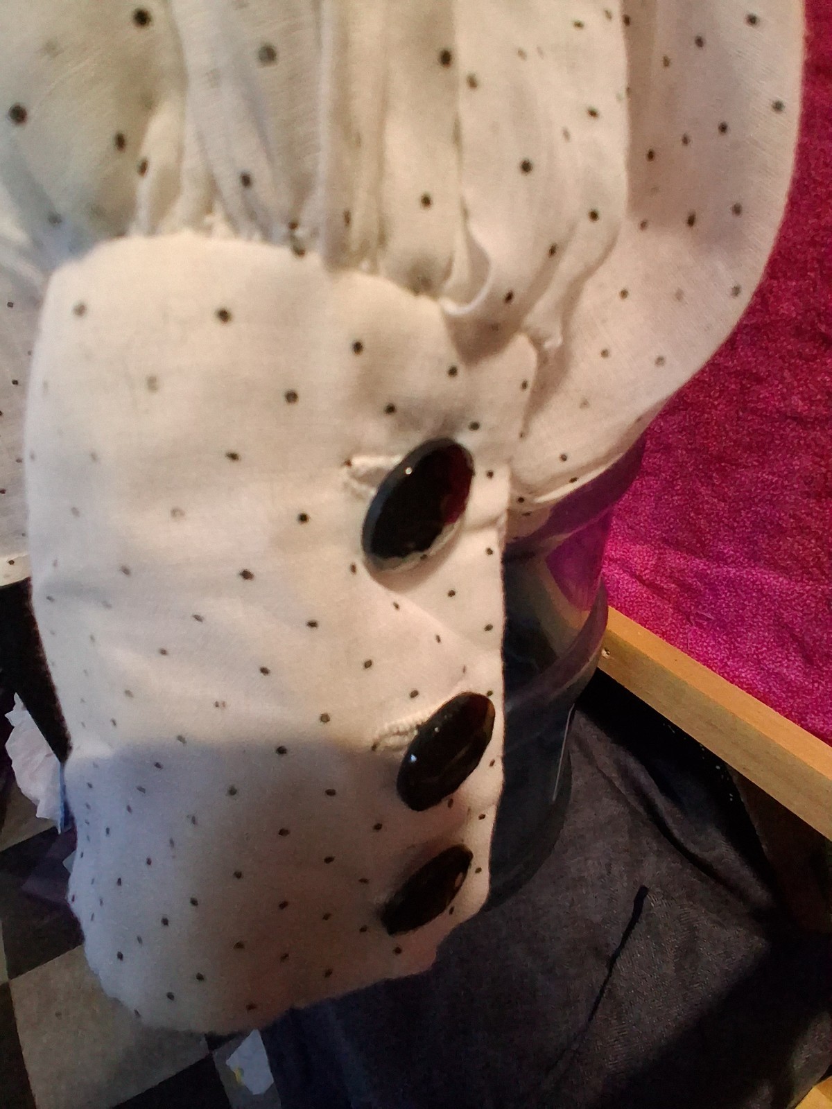 Vintage Hand-Sewn Sheer Polka Dot Blouse Artisan Made S/M