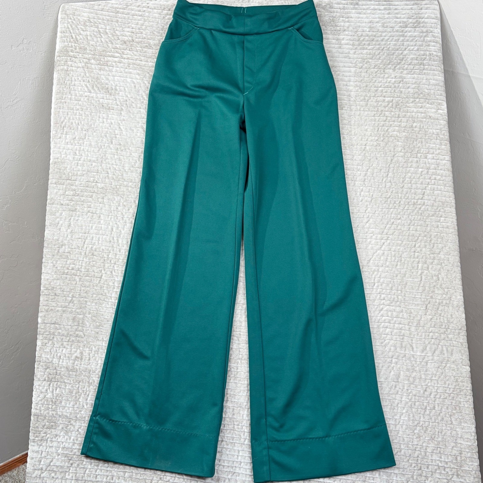 Vintage Levis For Me Emerald Green Wide Leg High Waisted Knit Trousers 70s 29×31