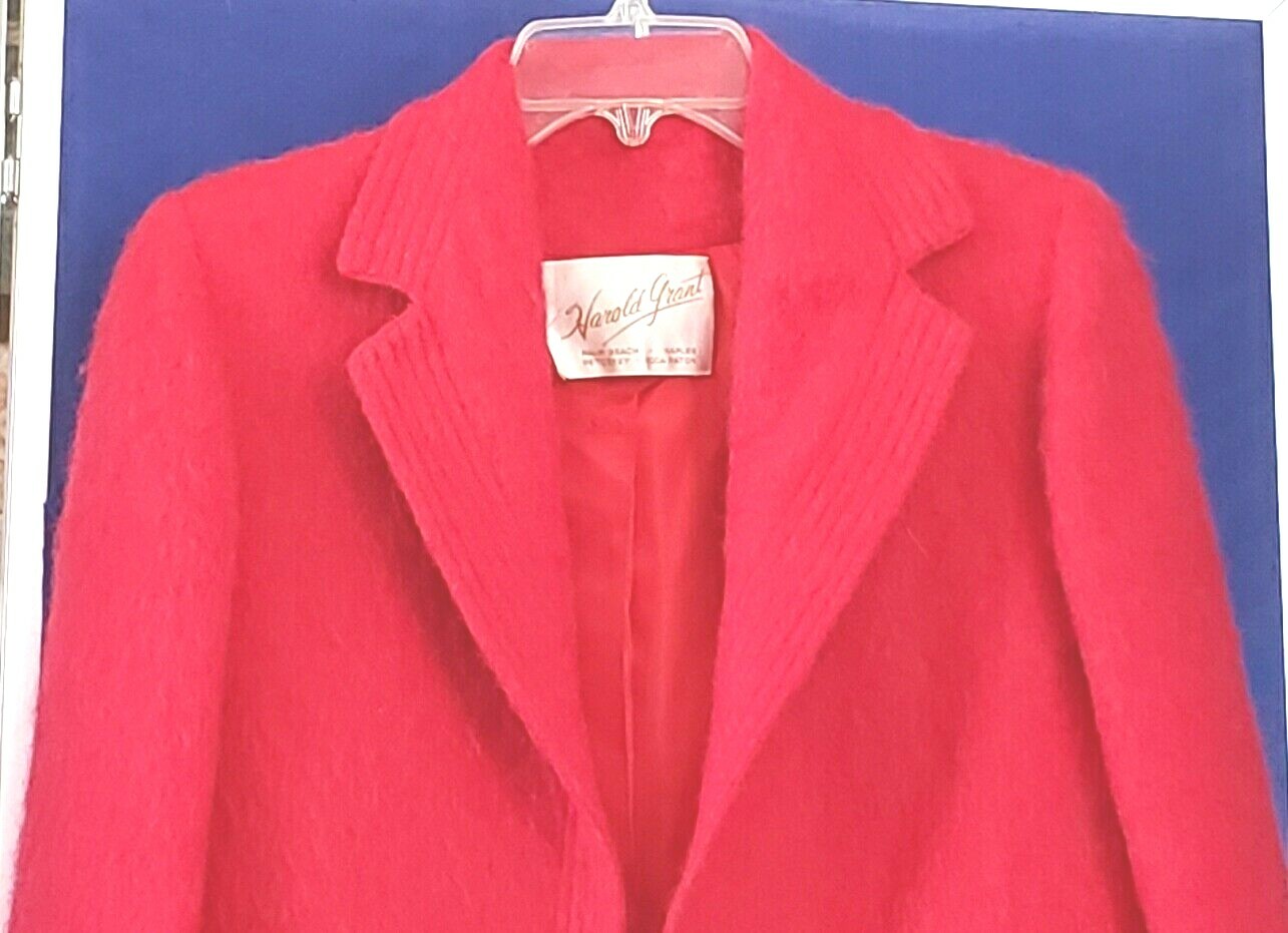 EUC Vintage MOHAIR JACKET by HAROLD GRANT w. UNION Label 1970-80s RED Lined Sz S