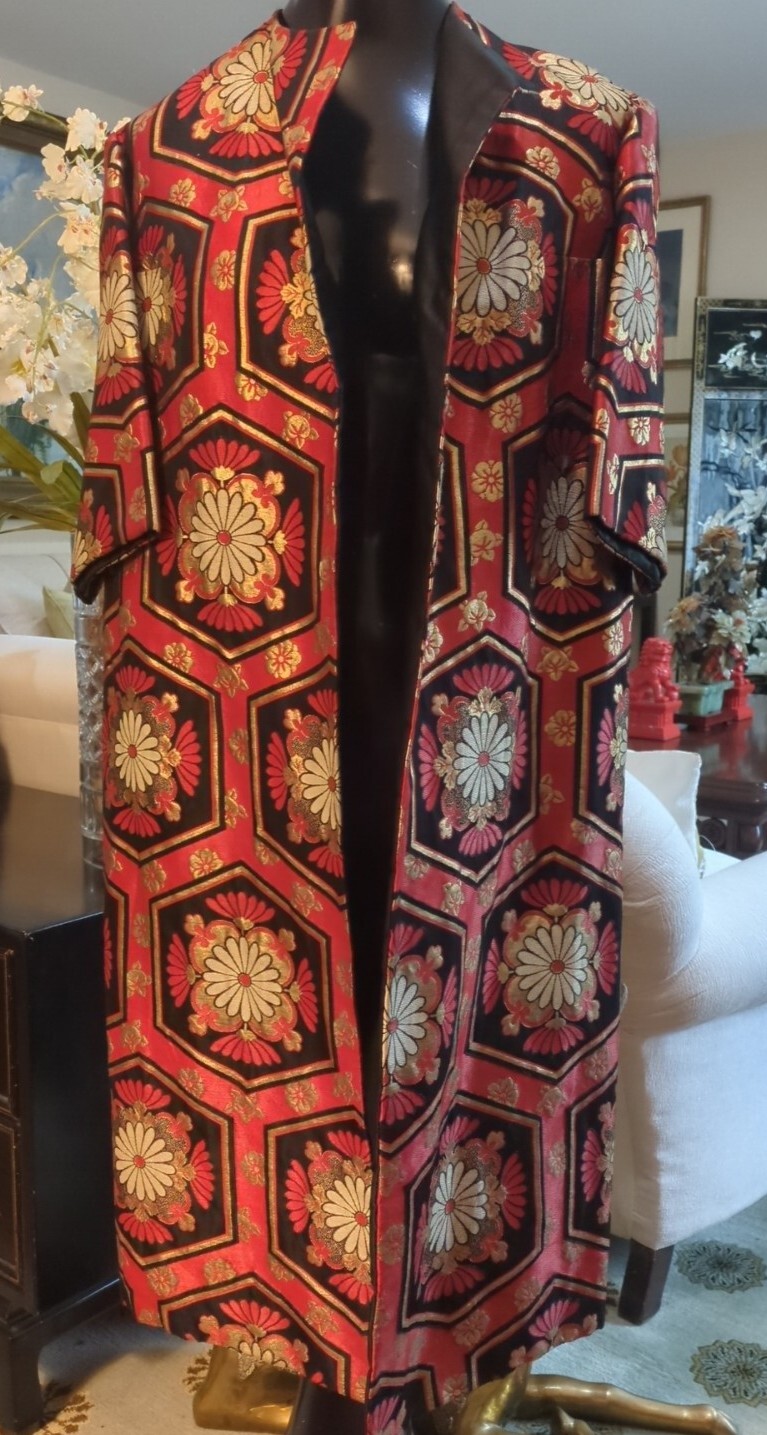 Vintage Red/Black Gold Lame Floral Embroidered Coat