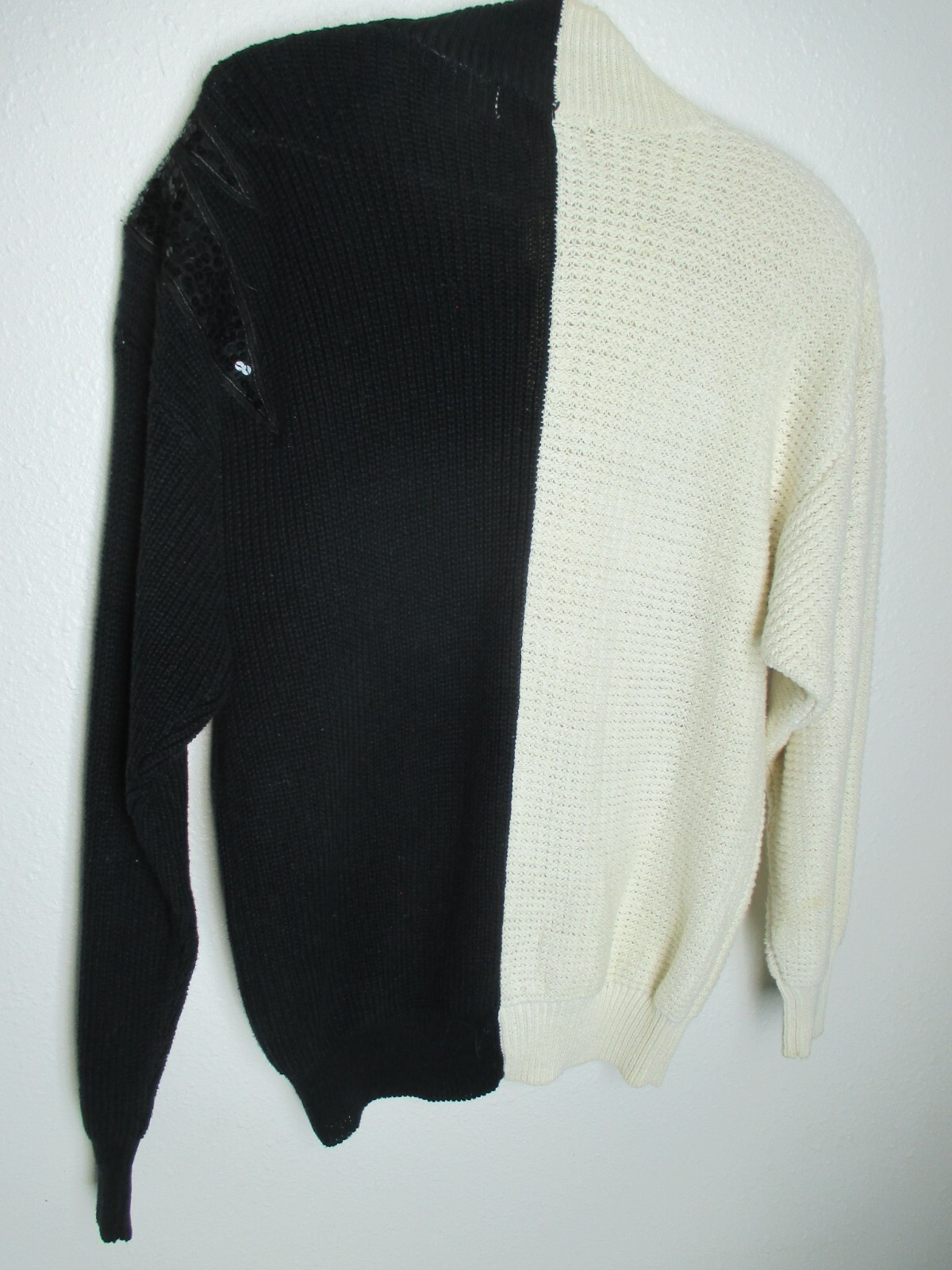 Vtg Bonnie Boerer Pret Novelty Sweater Black White Dragon Bird Applique Deco EUC