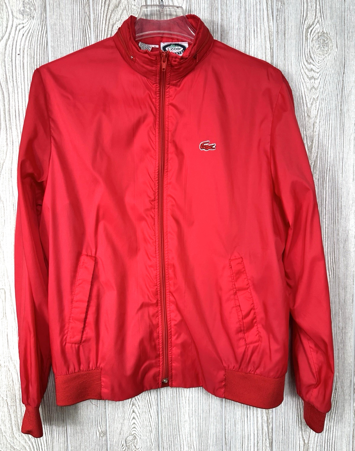 Lacoste IZOD for Her Red Windbreaker Nylon Jacket Full Zip Croc Logo Size Large