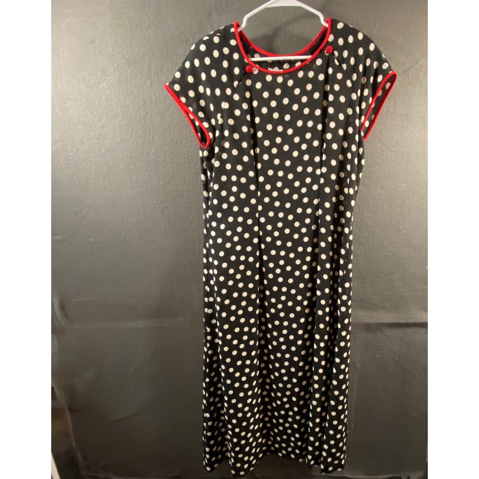 vtg women Polka Dot Maxi Dress 10 Red retro rockabilly pinup 50s swing bombshell