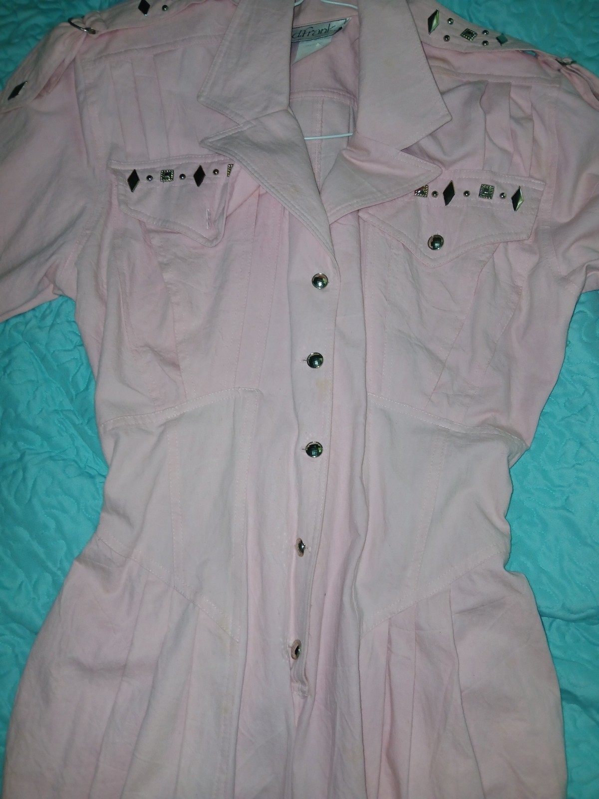 VTG 80s D.Frank Jumpsuit Jeweled stones Padded Shoulder Pleated Ruching 12 USA