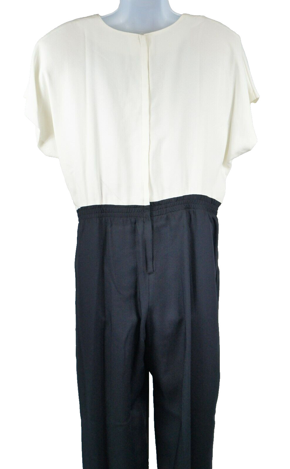 Joan Walters Petite Size 14 Navy Ivory Short Sleeve Jumpsuit Vintage