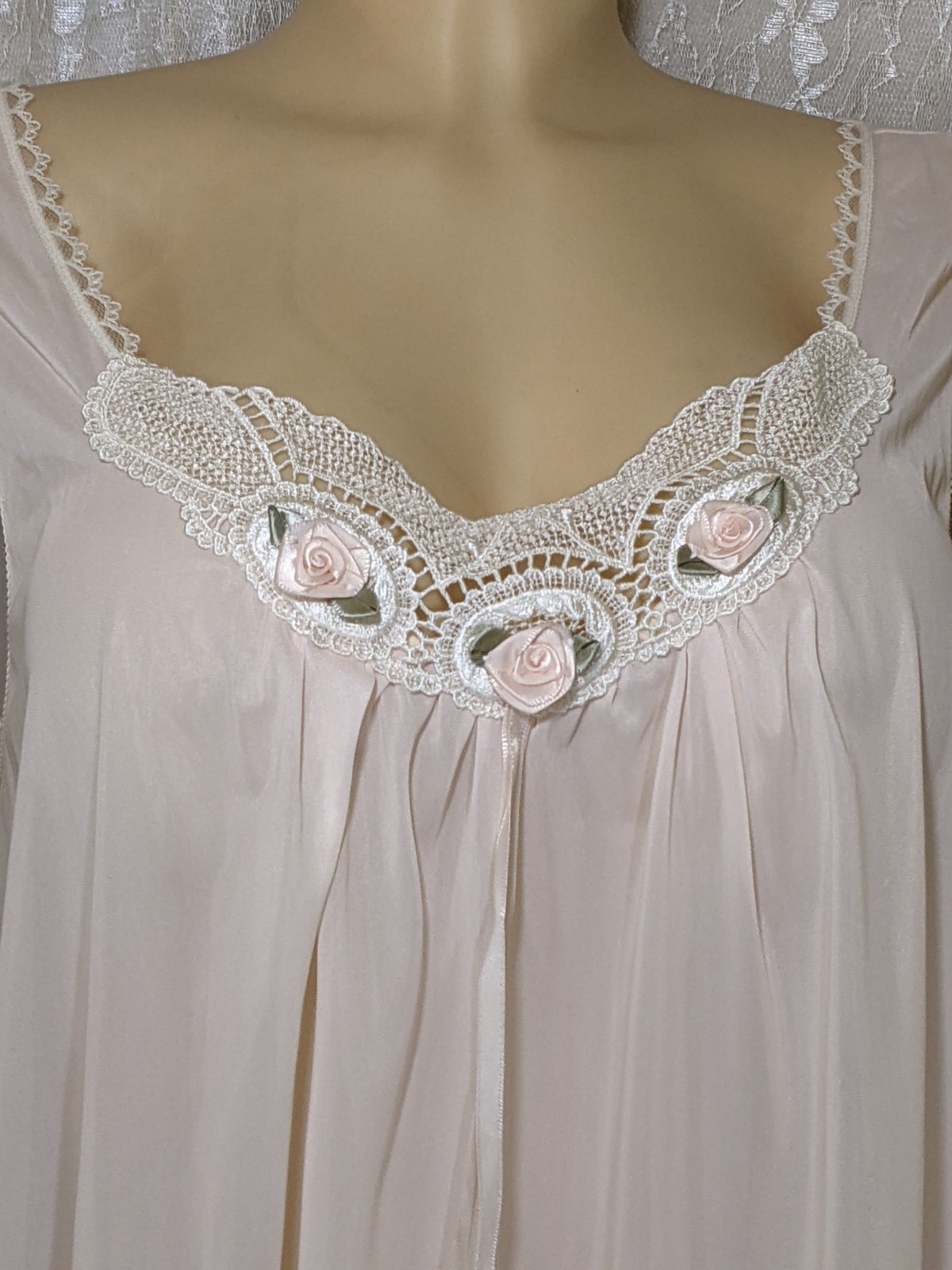 Vintage Lorraine Soft Pink Lightweight Lingerie Dress Nightgown Robe Set L