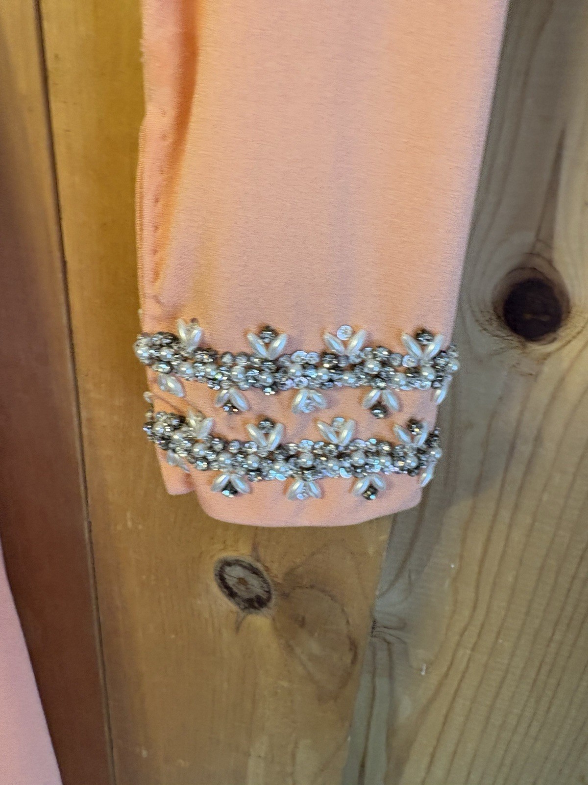 VTG 60-70s Victoria Royal Ltd Blue Beaded Embelished Peach Jumpsuit XS/S FLAWS