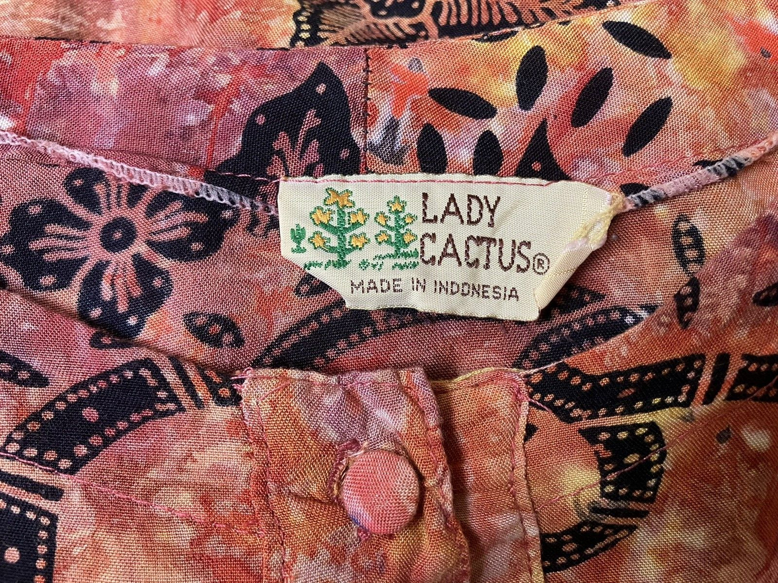 Vintage 70s Lady Cactus Batik Print Tie Dye Caftan/Maxi Dress Boho Festival L/XL