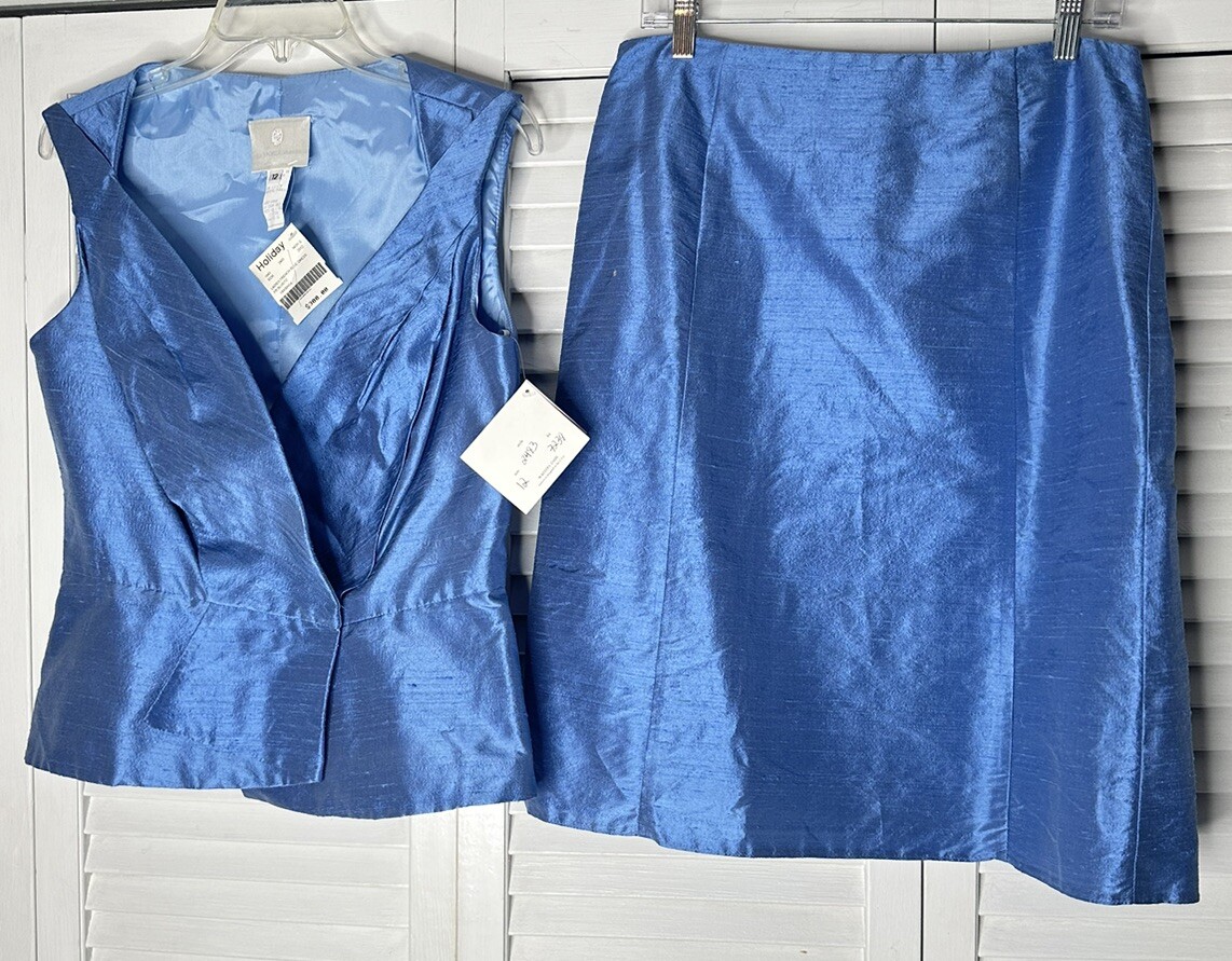 NWT Watters & Watters Vintage Silk Deadstock French Blue 2 pc Skirt Top Set 12